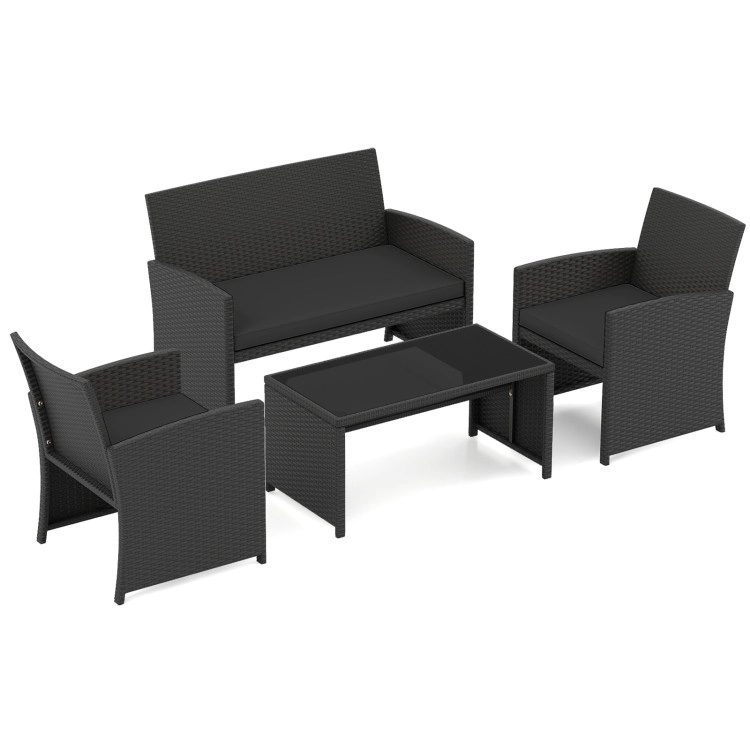 Hivvago 4 Pieces Patio Furniture Set With Tempered Glass Tabletop And Removable Cushion