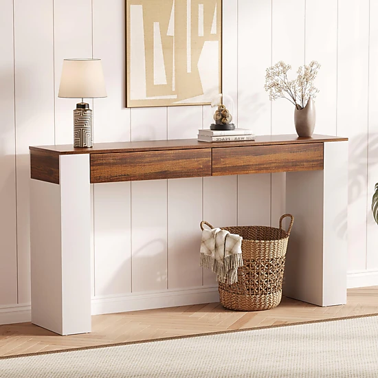 BebreezChic 63" Console Table with 2 Drawers, Narrow Entryway Sofa Table Behind Couch for Hallway & Living Room