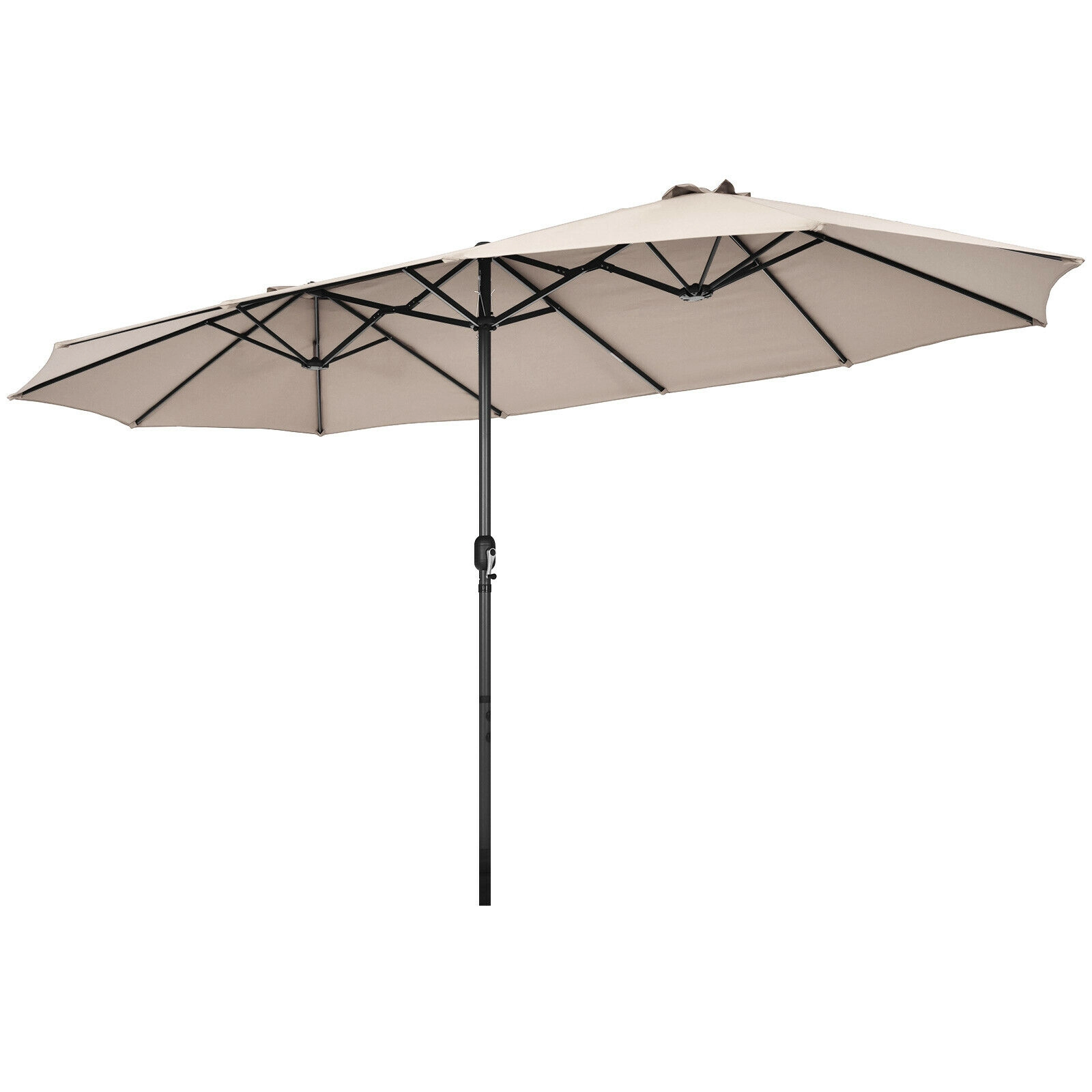 SUGIFT 15.4-ft Beige Rectangular Double-Sided Patio Umbrella, Crank Lift, Vented Canopy