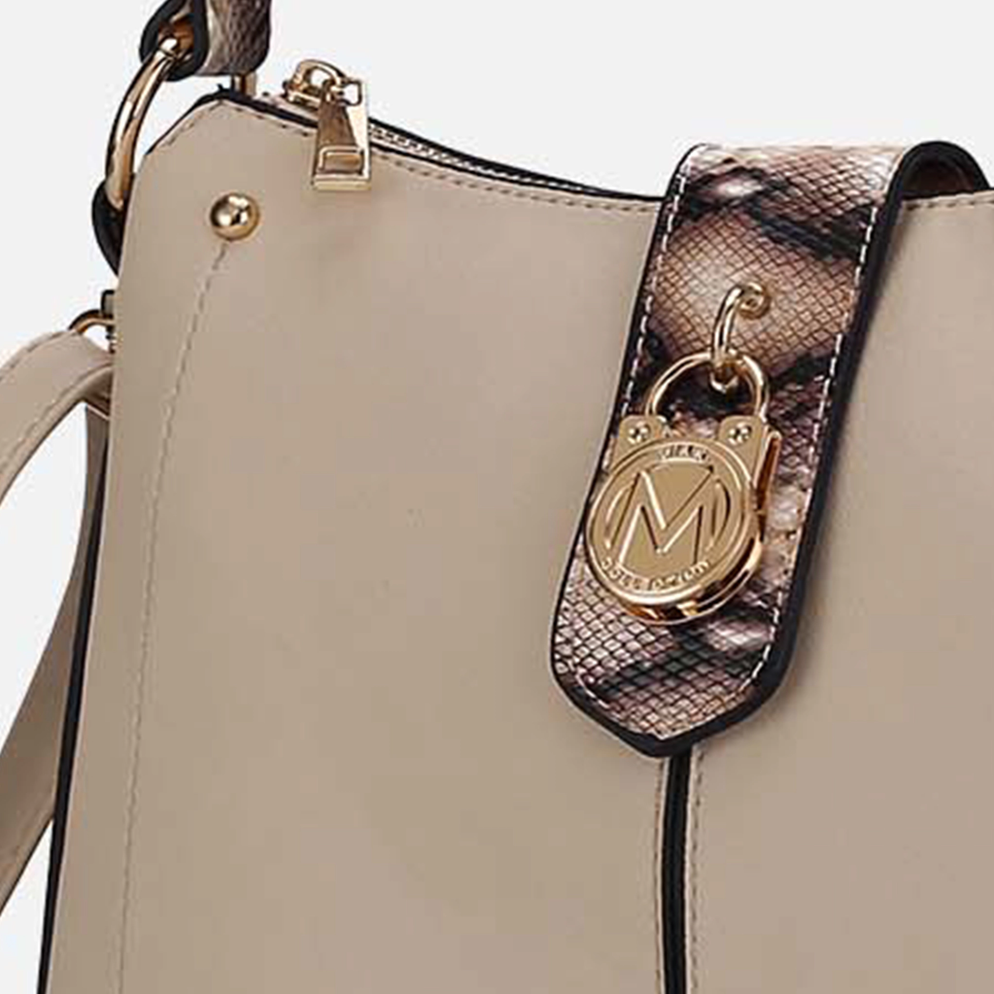 Mia K Collection Ezra Shoulder Bag - Vegan Leather, Snake-Embossed Trim, Removable Strap