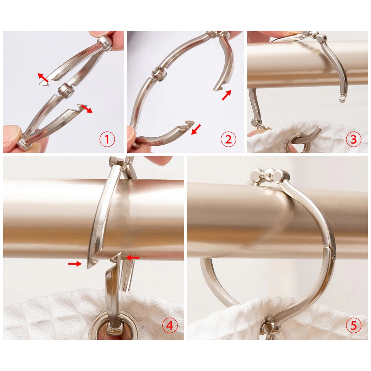 Utopia Alley Rust-Proof Zinc Shower Curtain Hooks with Clasp Closure for Bathroom & Curtains - Set of 12