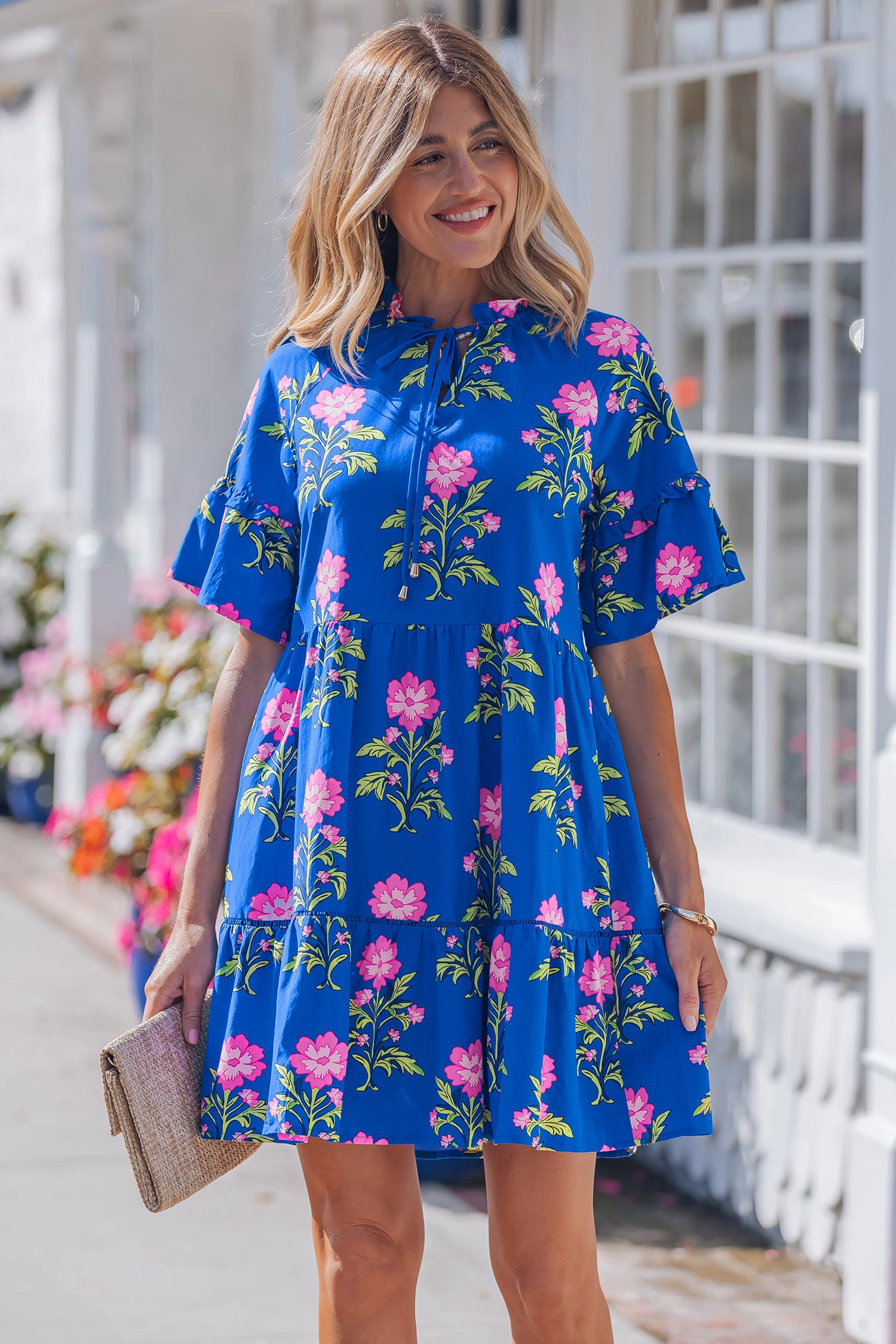 Threaded Pear Womens Lillian Sleeve Loose Flower Dress