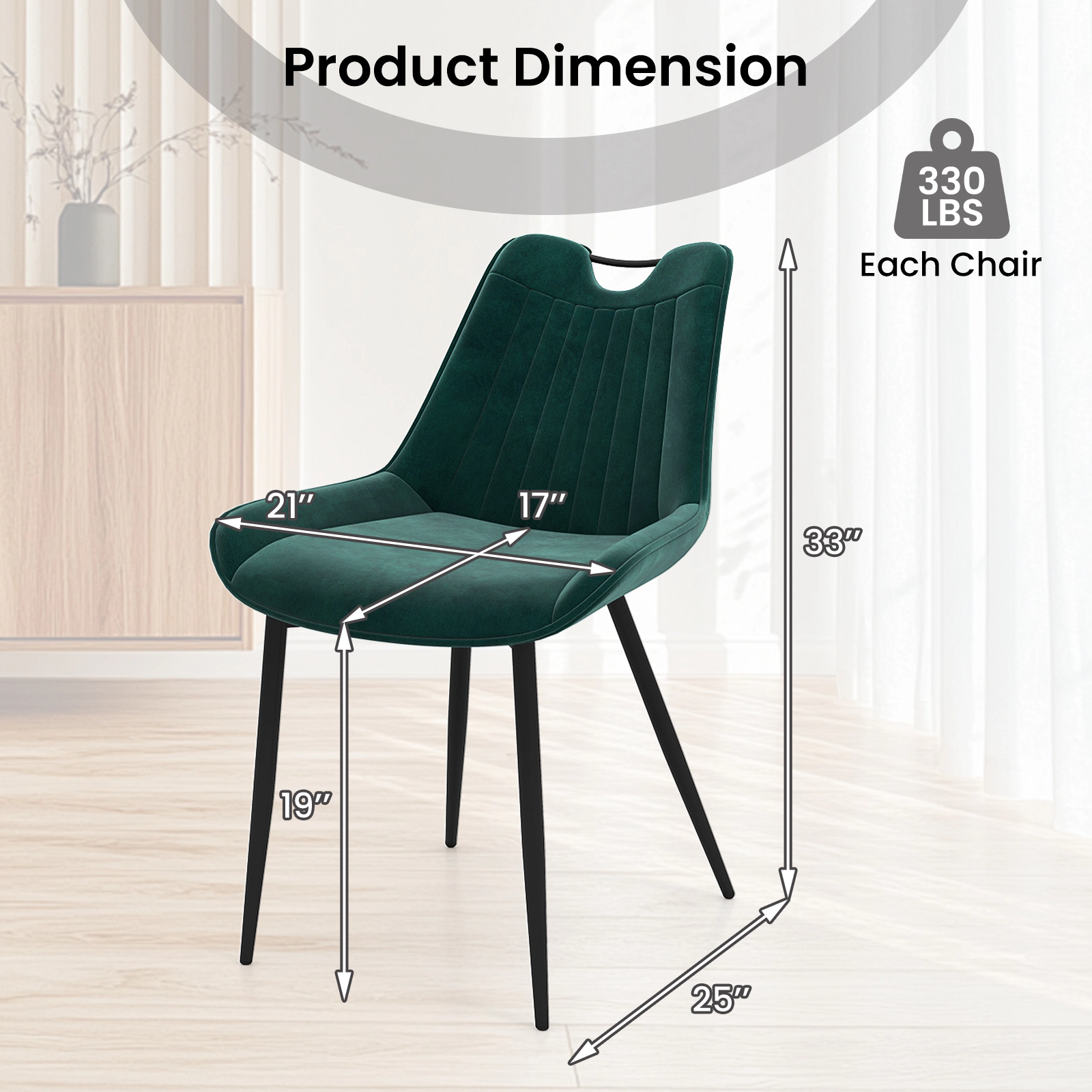 SUGIFT Set of 4 Turquoise Velvet Upholstered Dining Chairs with Black Metal Legs
