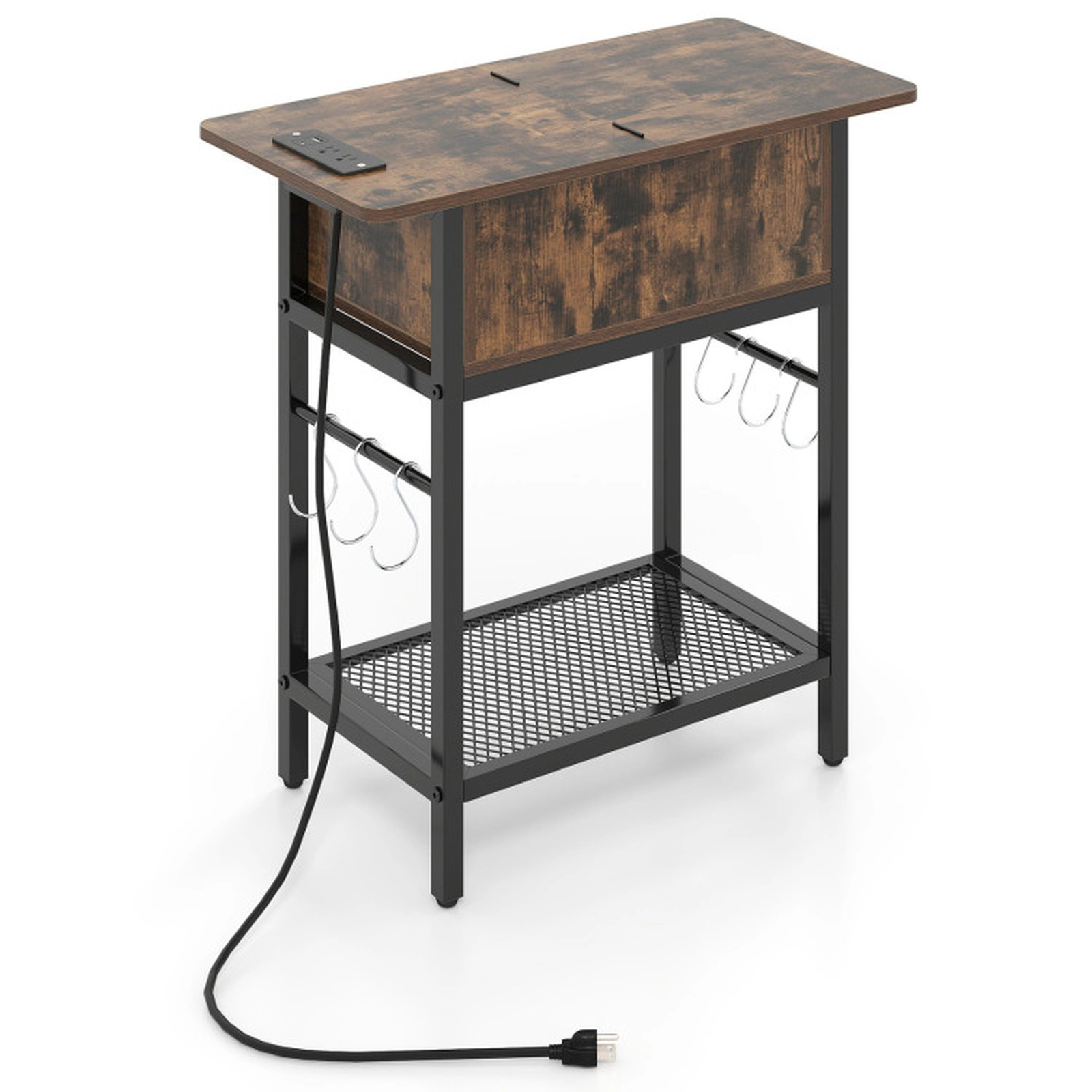 SUGIFT End Table with Charging Station USB and Type-C Ports with Flip Top 66-lb Tabletop Capacity Coffee/Natural