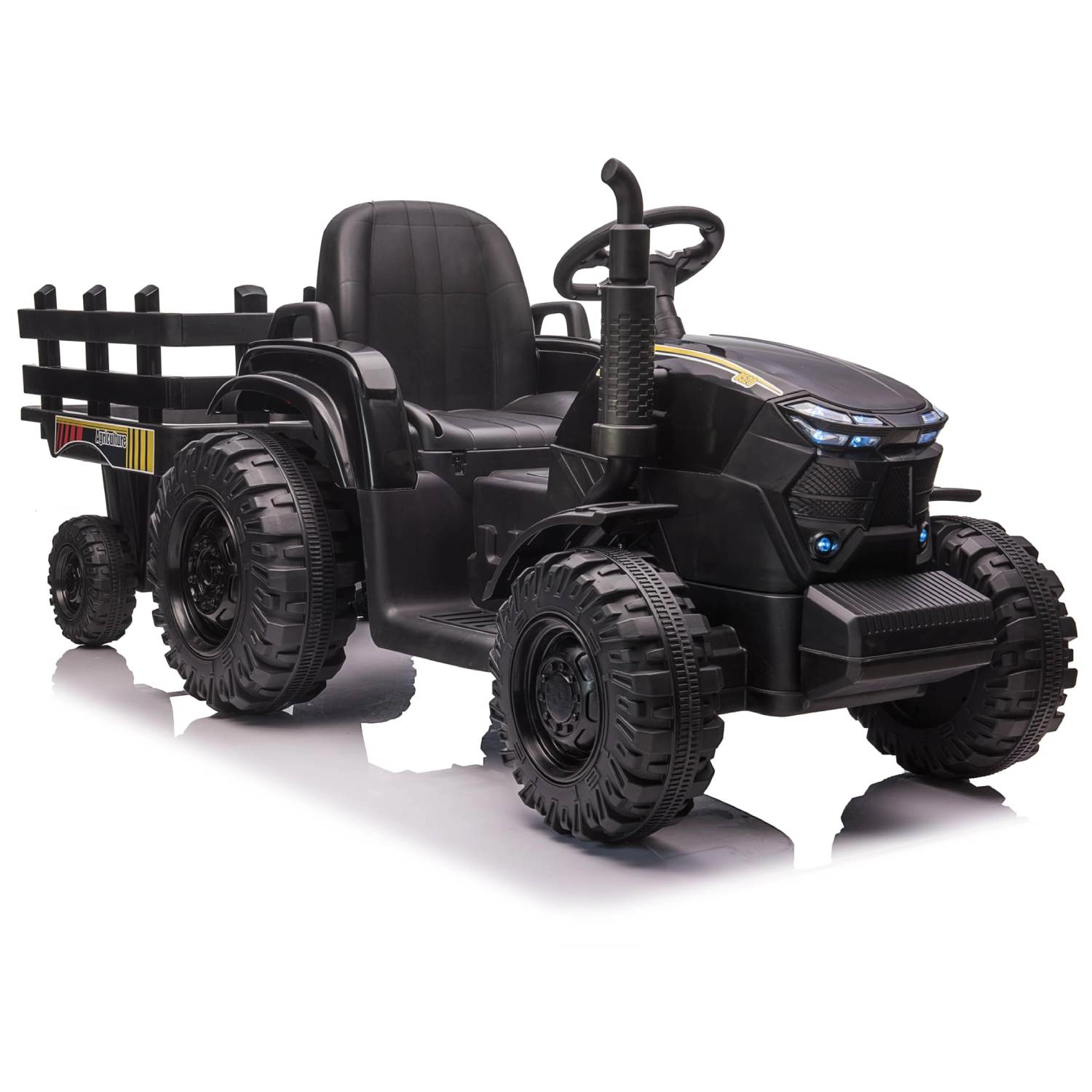 Enjyam 12V Kids Ride-On Tractor with Trailer, Electric Dual Motors, LED Lights for Ages 3-6