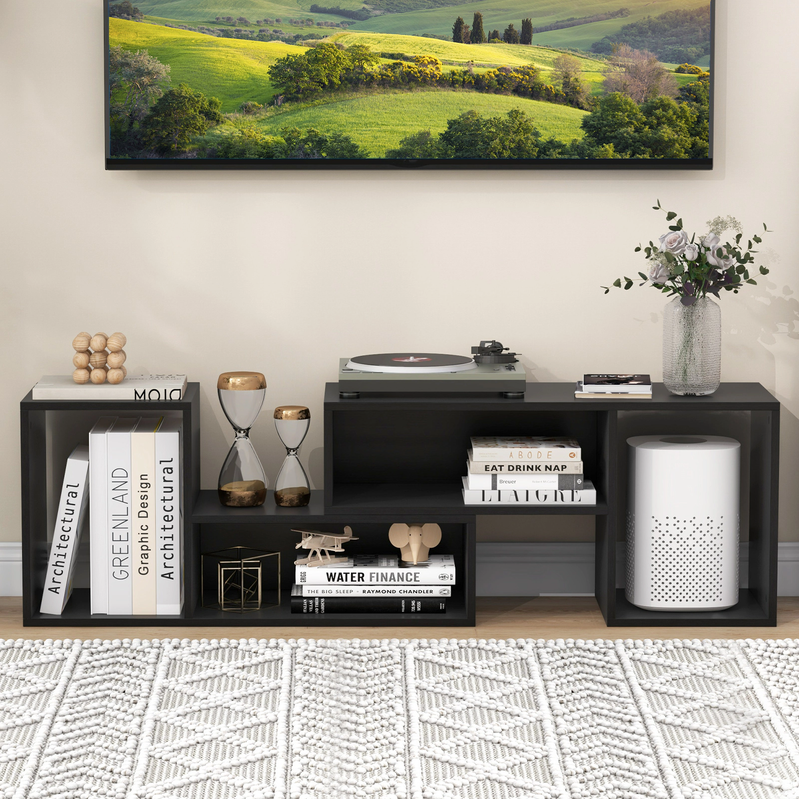 Glintex 2-Piece Expandable TV Stand with Cubes for TVs up to 55 Inches