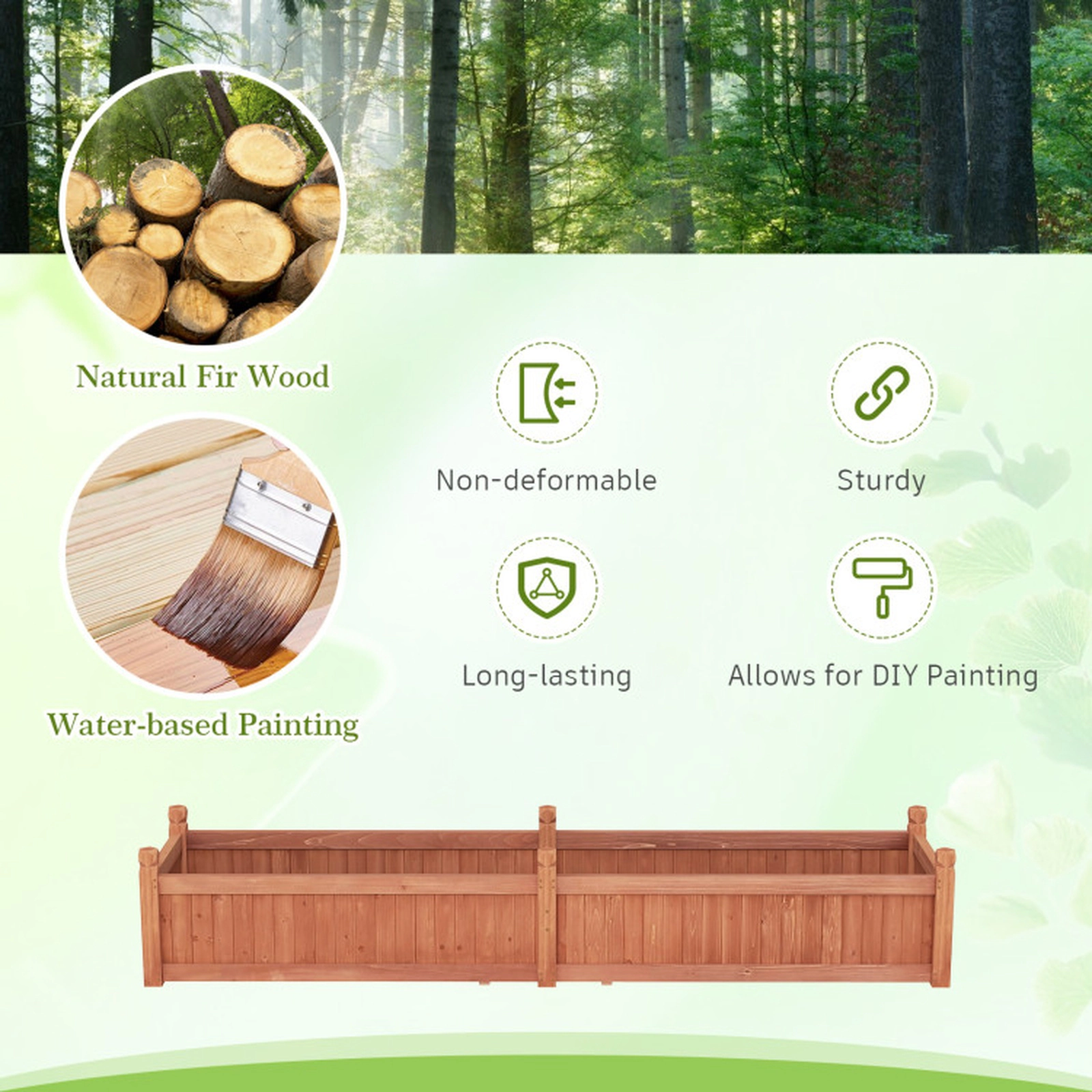 SUGIFT 91-in 110-lb Capacity Rustic Brown Fir Wood Divisible Raised Garden Bed with Non-woven Liner and Legs