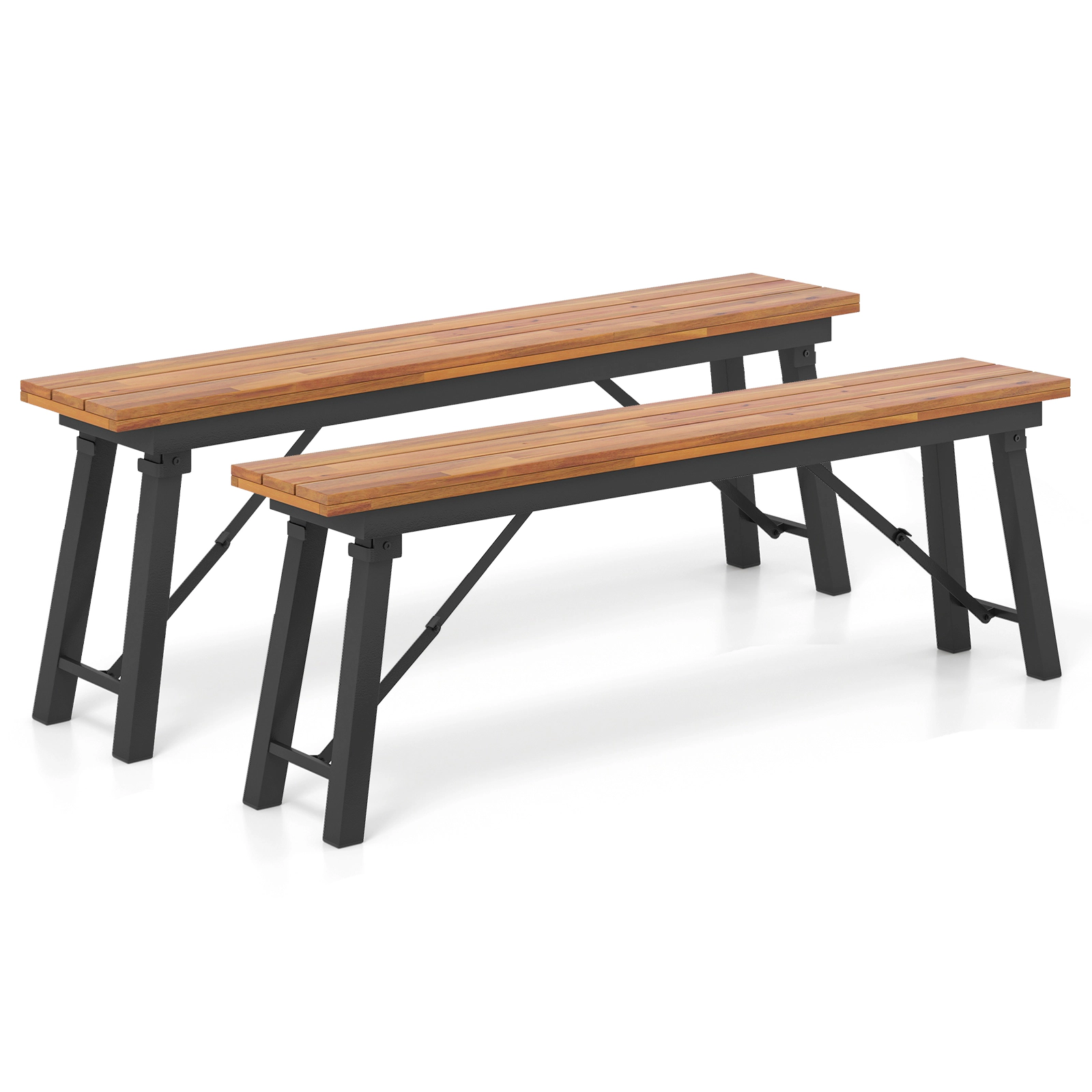 SUGIFT Outdoor Folding Dining Table and Bench Set with Acacia Wood Top 59-in Table 165-lb Capacity 55-in Benches Natural