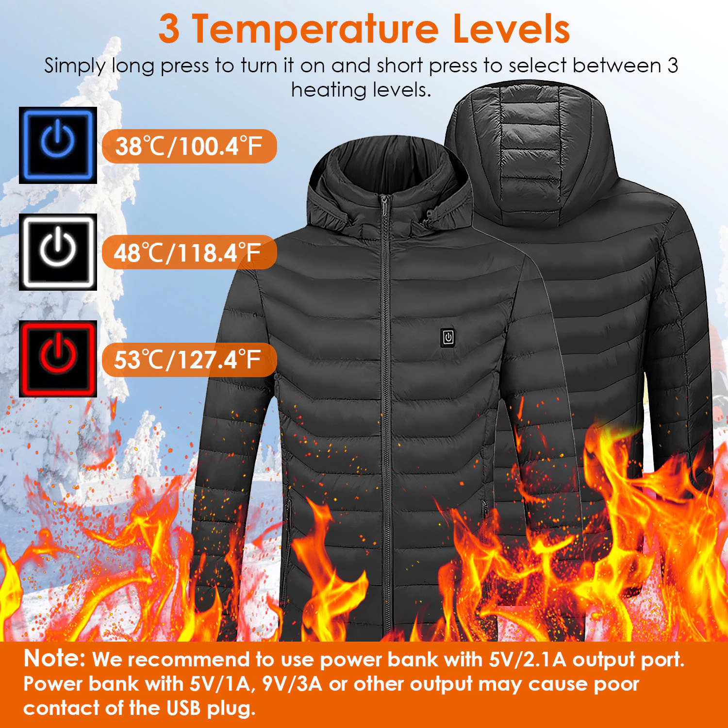 GBruno USB-Powered Heated Jacket With Detachable Hood