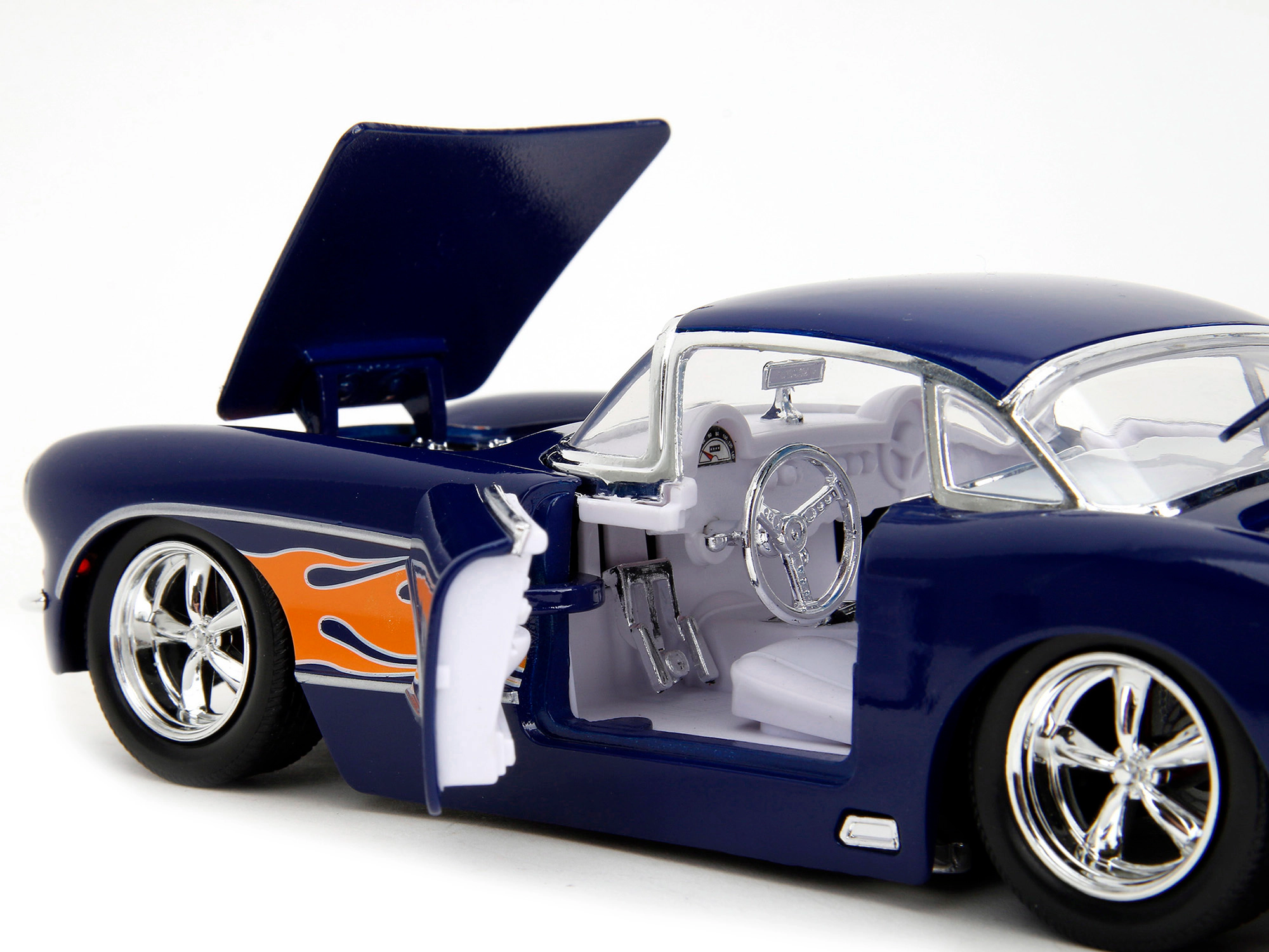Jada 1957 Chevrolet Corvette Dark Blue with Flame Graphics and White Interior "Bigtime Muscle" Series 1/24