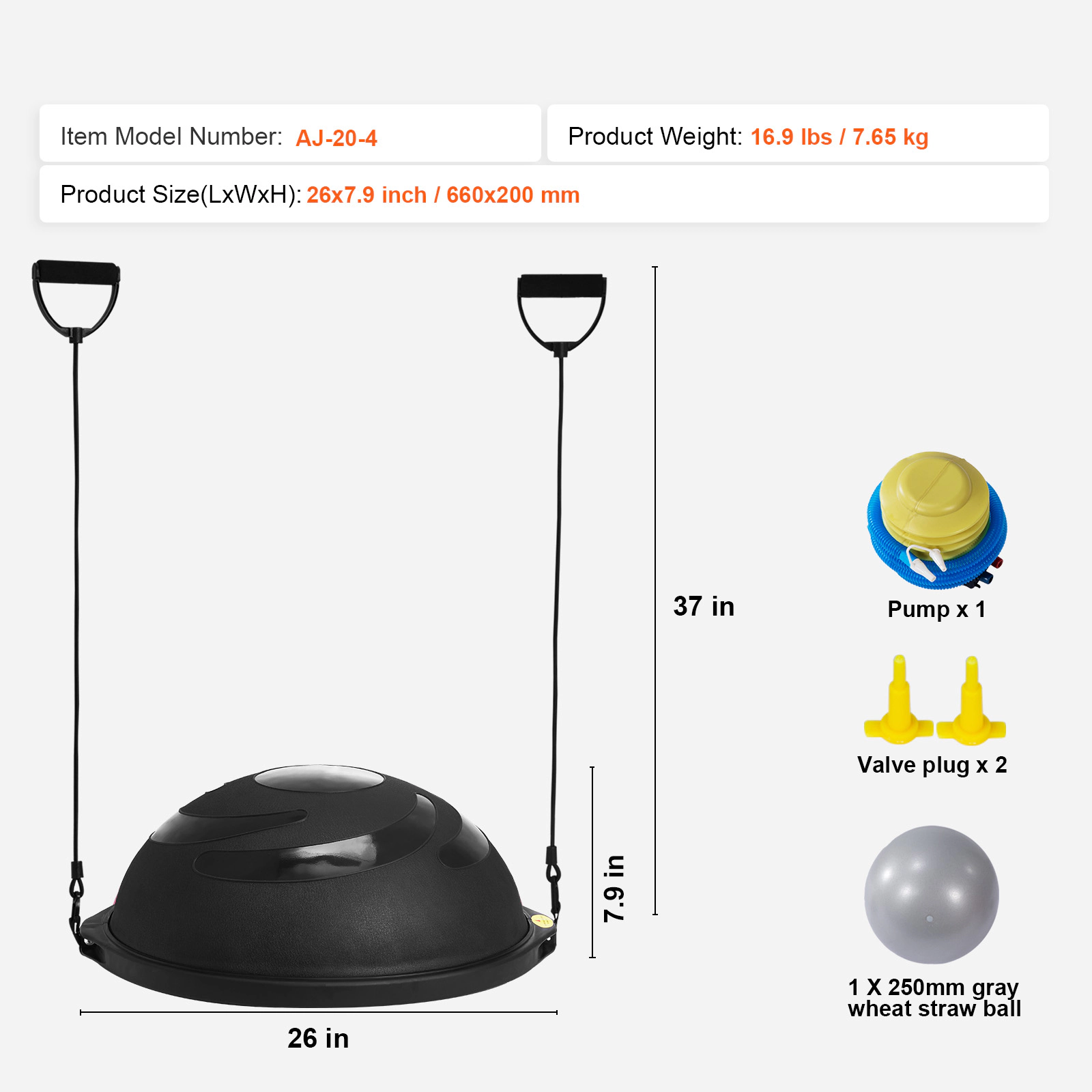 HONGGE Half Exercise Ball Trainer Balance Stability Yoga with Resistance Bands & Foot Pump
