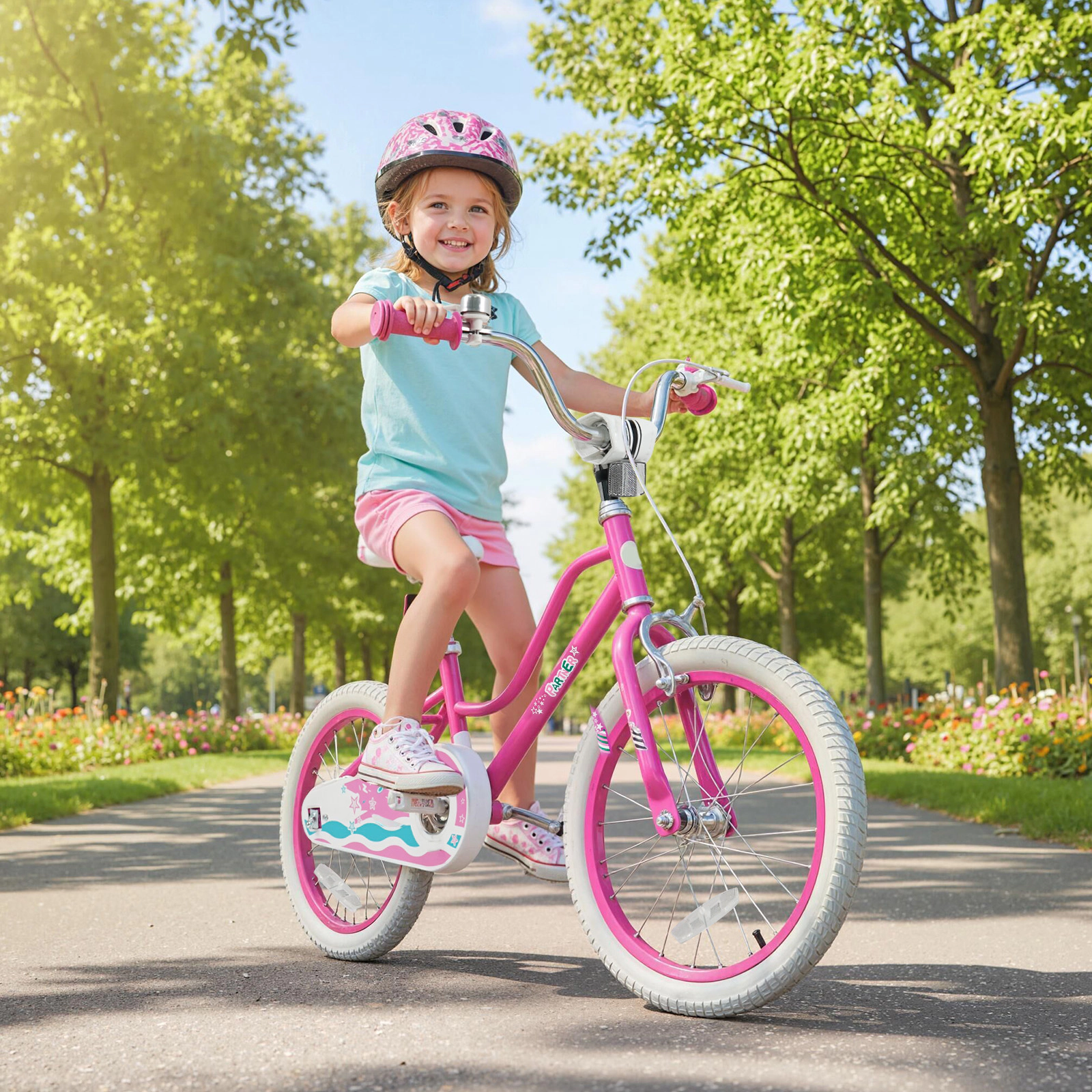 SUGIFT Kids Pink 18-in Bike with Reflectors Kickstand and Training Wheels 24.5-in Saddle H 132-lb Seat Capacity