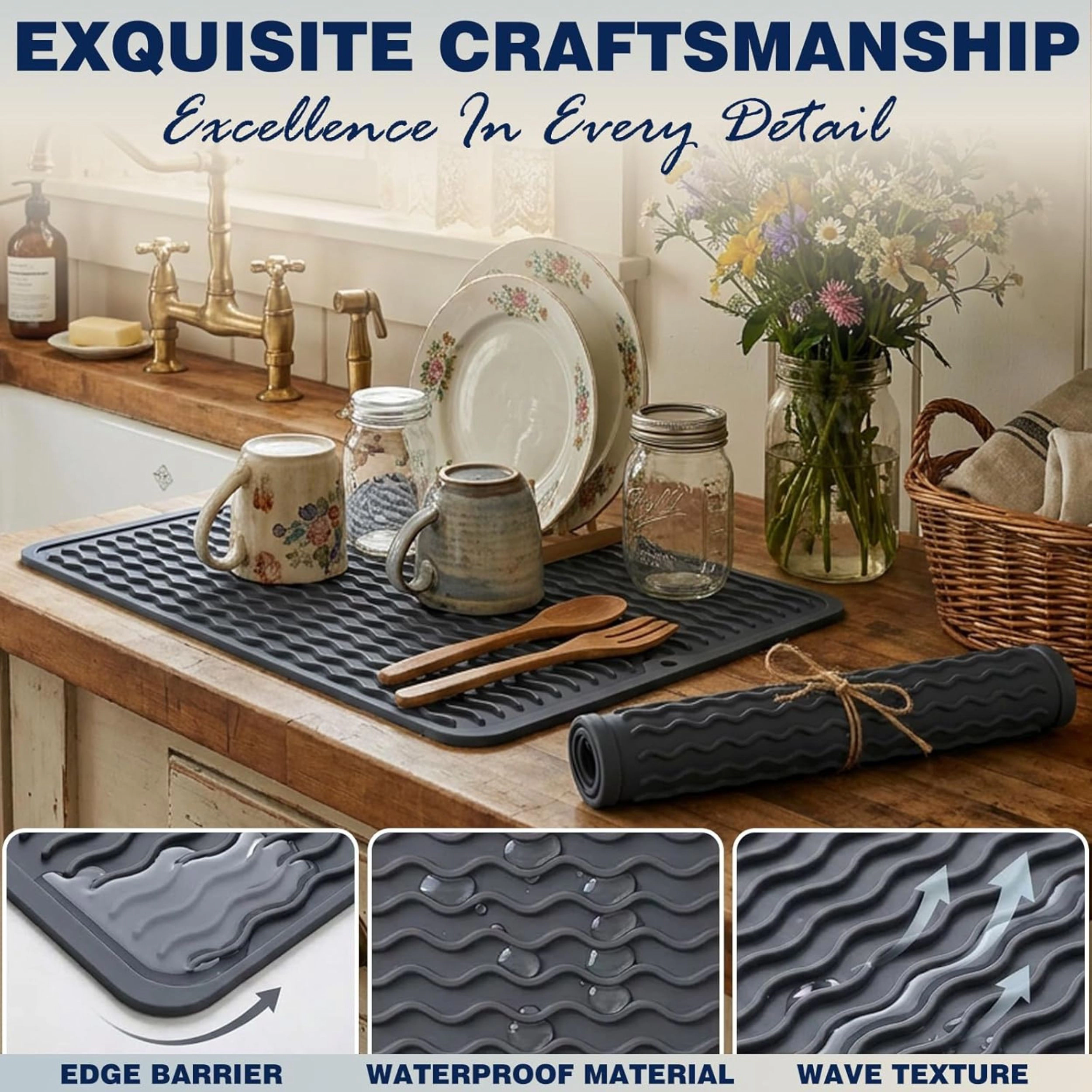 Stock Preferred Pack of 2 Silicone Dish Drying Mats for Kitchen Counter and Coffee Bar