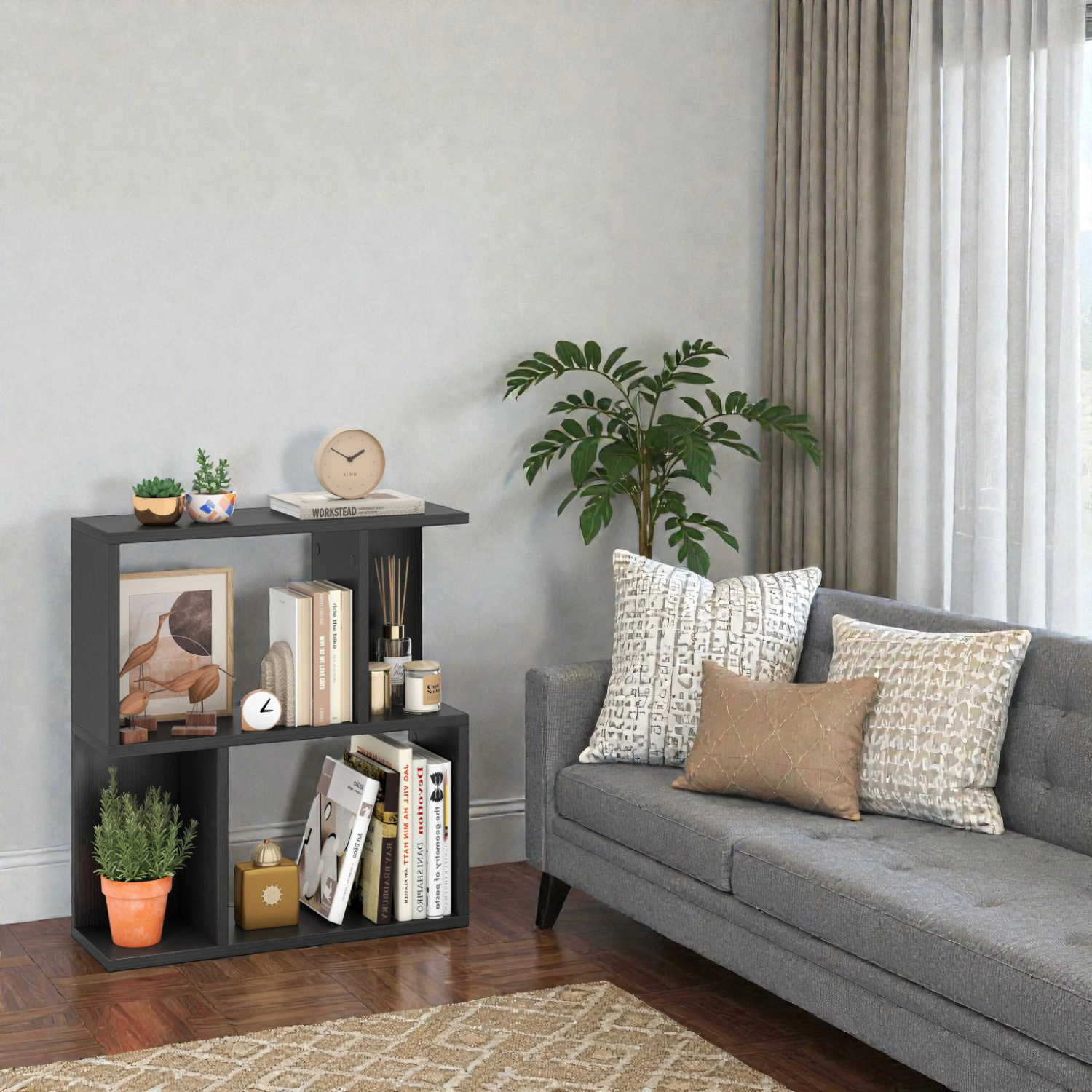 Hivvago Multi-Level Display Bookcase with 3 Open Tiers and Storage Space