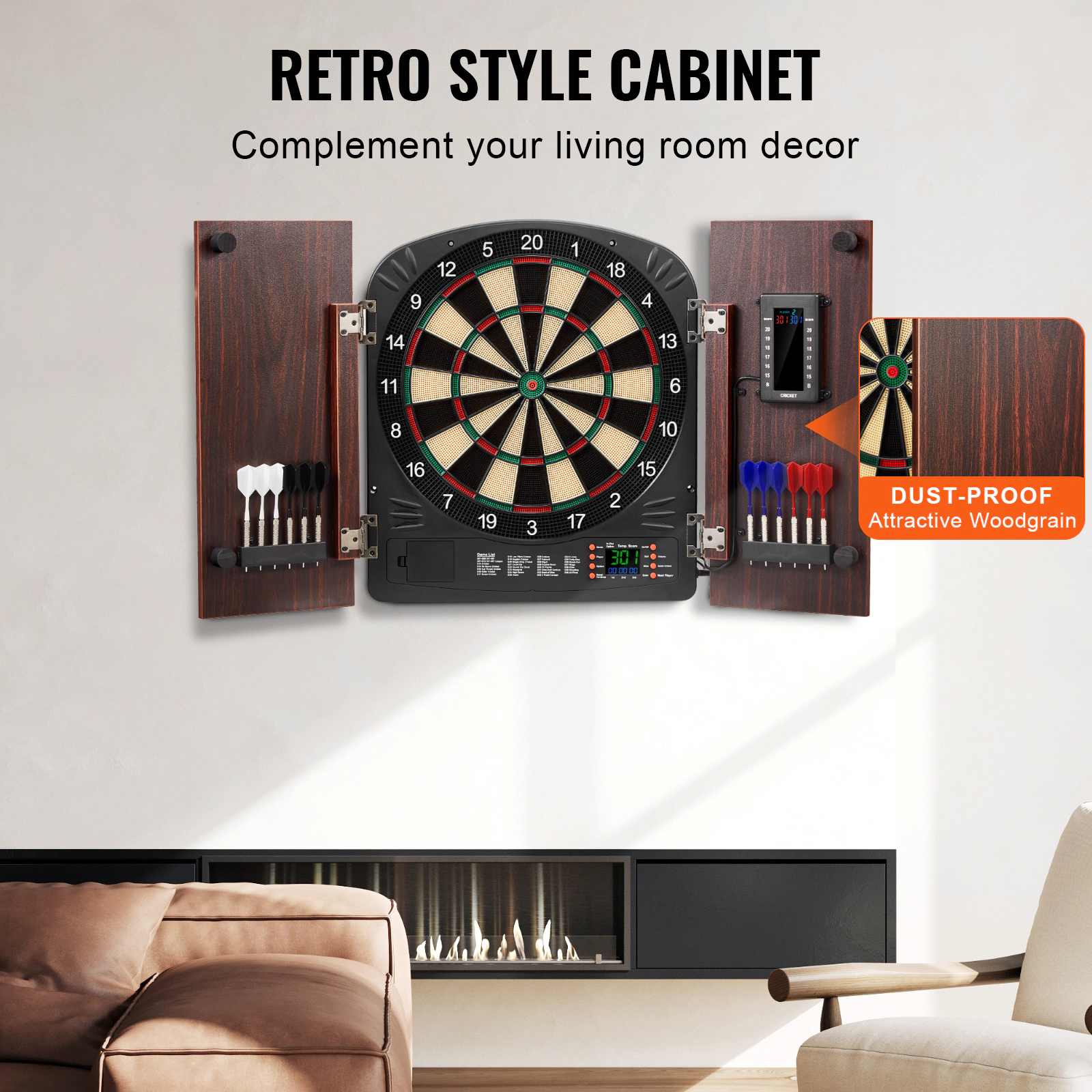 HONGGE Dartboard and Cabinet Set Ready-to-Play Bundle with Hideaway Cabinet, Easy Assembly