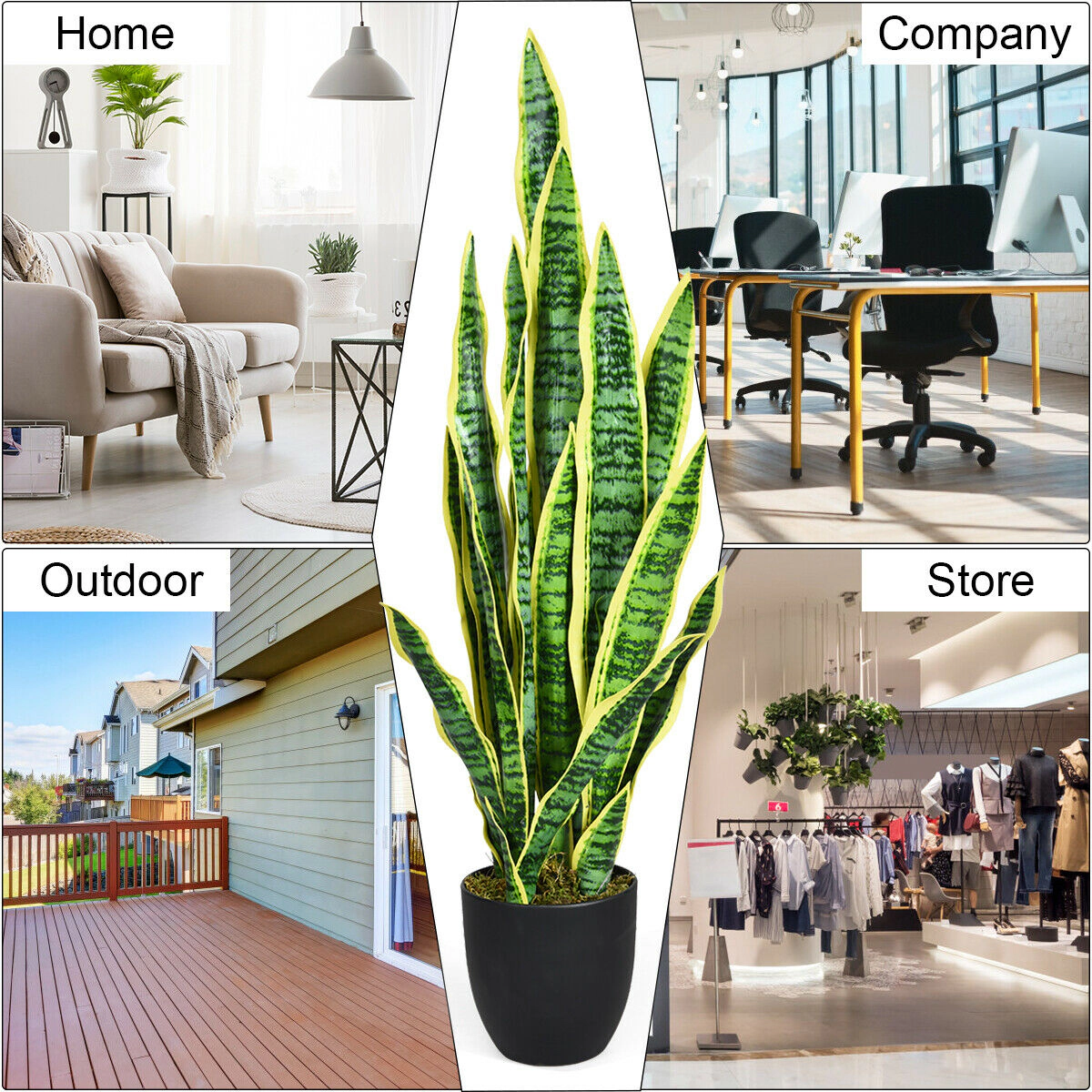 Slickblue 35.5 In Artificial Snake Plant with Realistic Textured Leaves and Cement Filled Pot