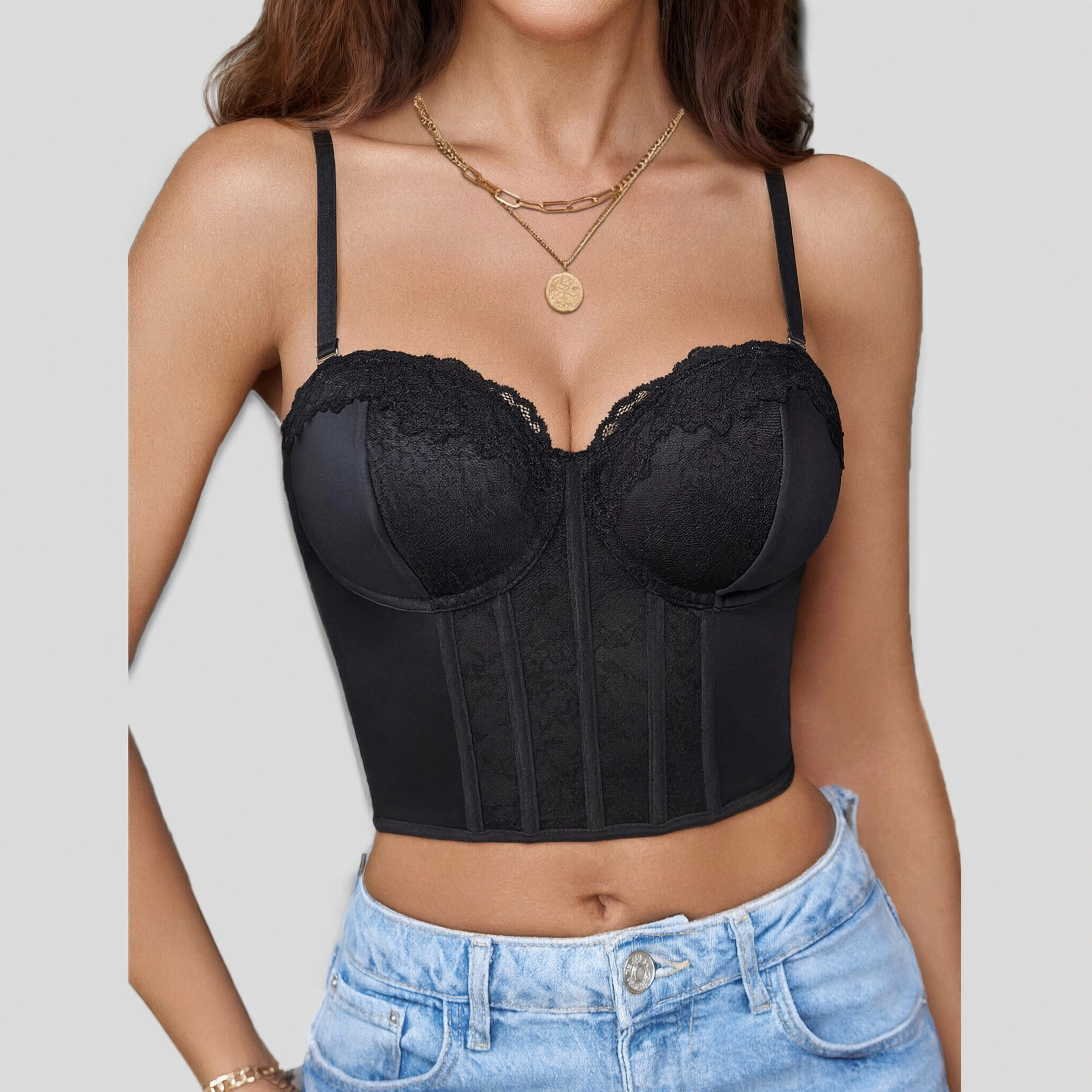Avidlove Women's Lace V Neck Underwire Bustier Crop Top