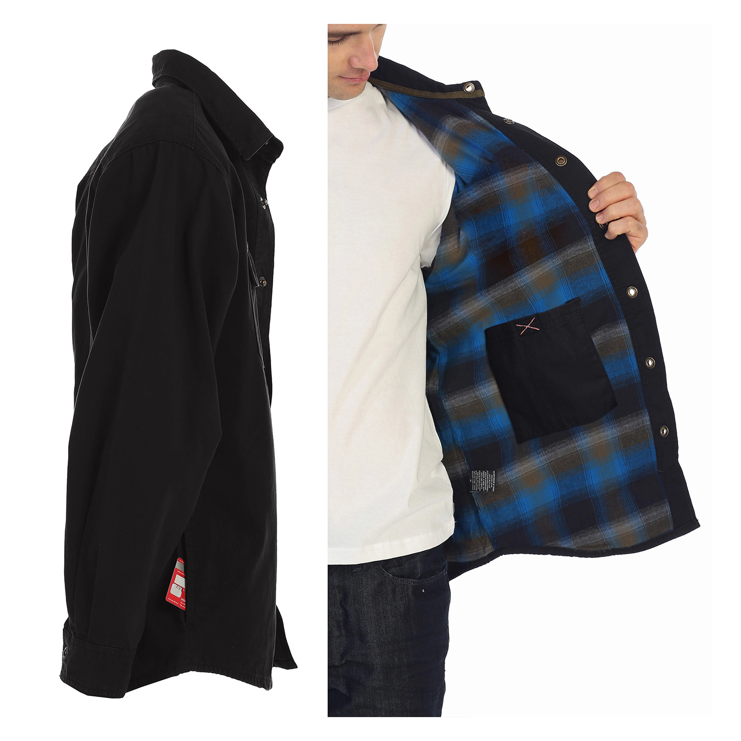 Gioberti Men's 100% Cotton Brushed and Soft Twill Shirt Jacket with Flannel Lining