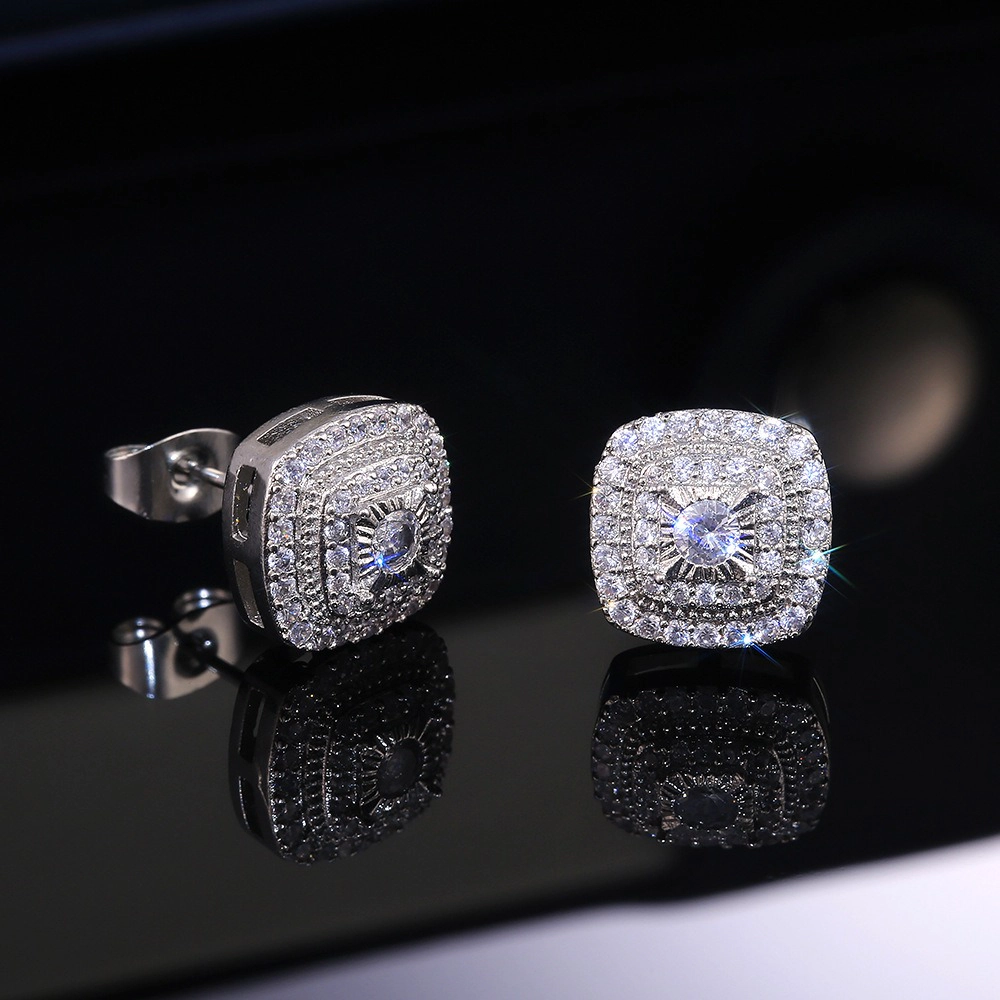 Wardrobe Whimsy Cushion Shape Halo Cubic Zirconia Stud Earrings Classic Elegant Jewelry