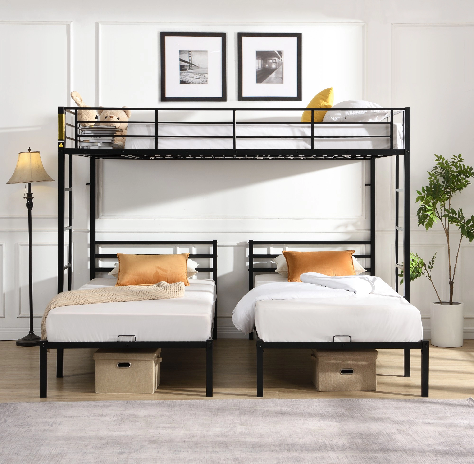 Flynama Full over Twin over Twin Triple Bunk Bed with Vertical Ladder & Safety Rails