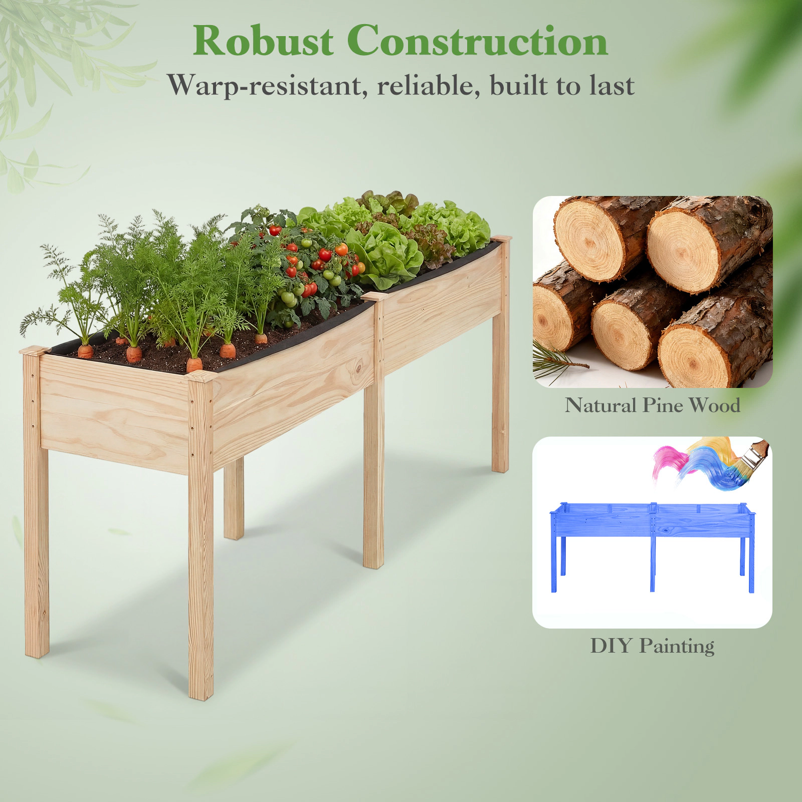 Costway Outdoor Raised Garden Bed with Legs 73x23x30in Wood Planter Box Divider Panel Brown