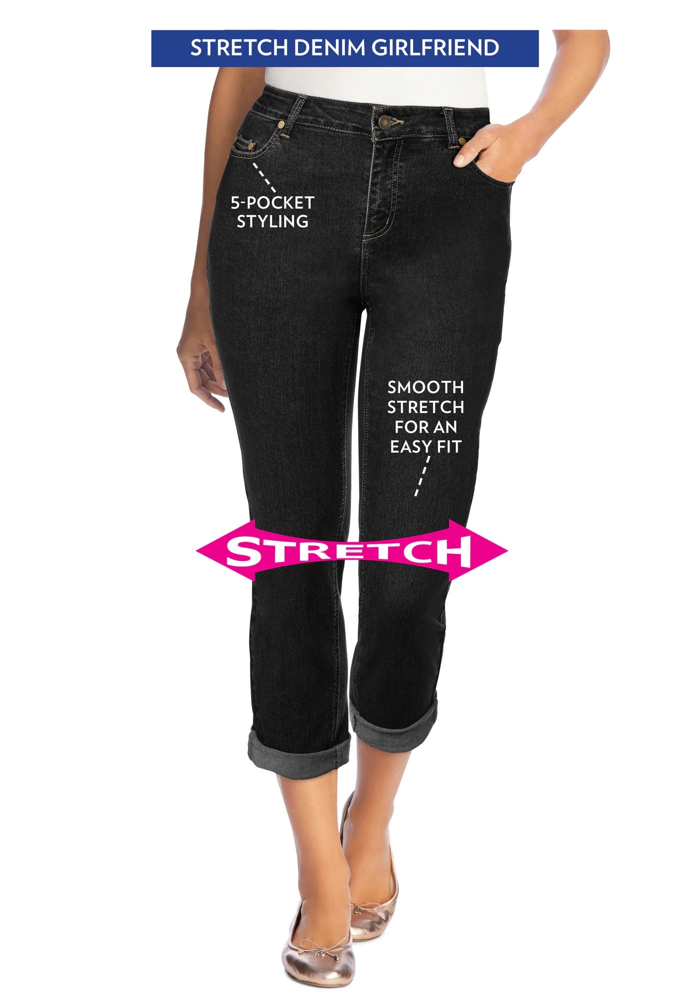 Woman Within Plus Stretch Denim Five-Pocket Girlfriend Jeans