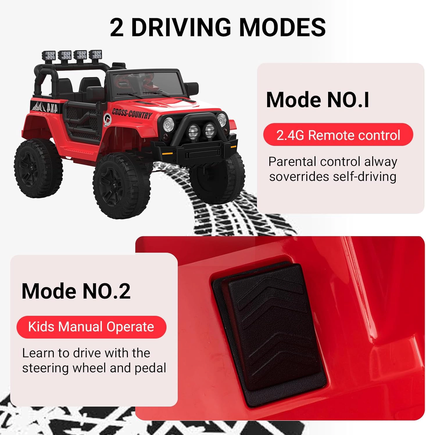 Enjyam 2-Seater 12V Ride On Truck for Kids w/Parent Remote, Safety Belt, LED Lights, MP3 Player, All-Terrain Wheels