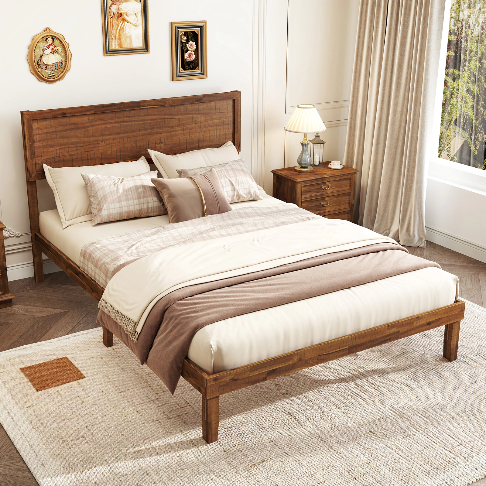 LJG Twin/Full/Queen Size Bed Frame with Headboard and