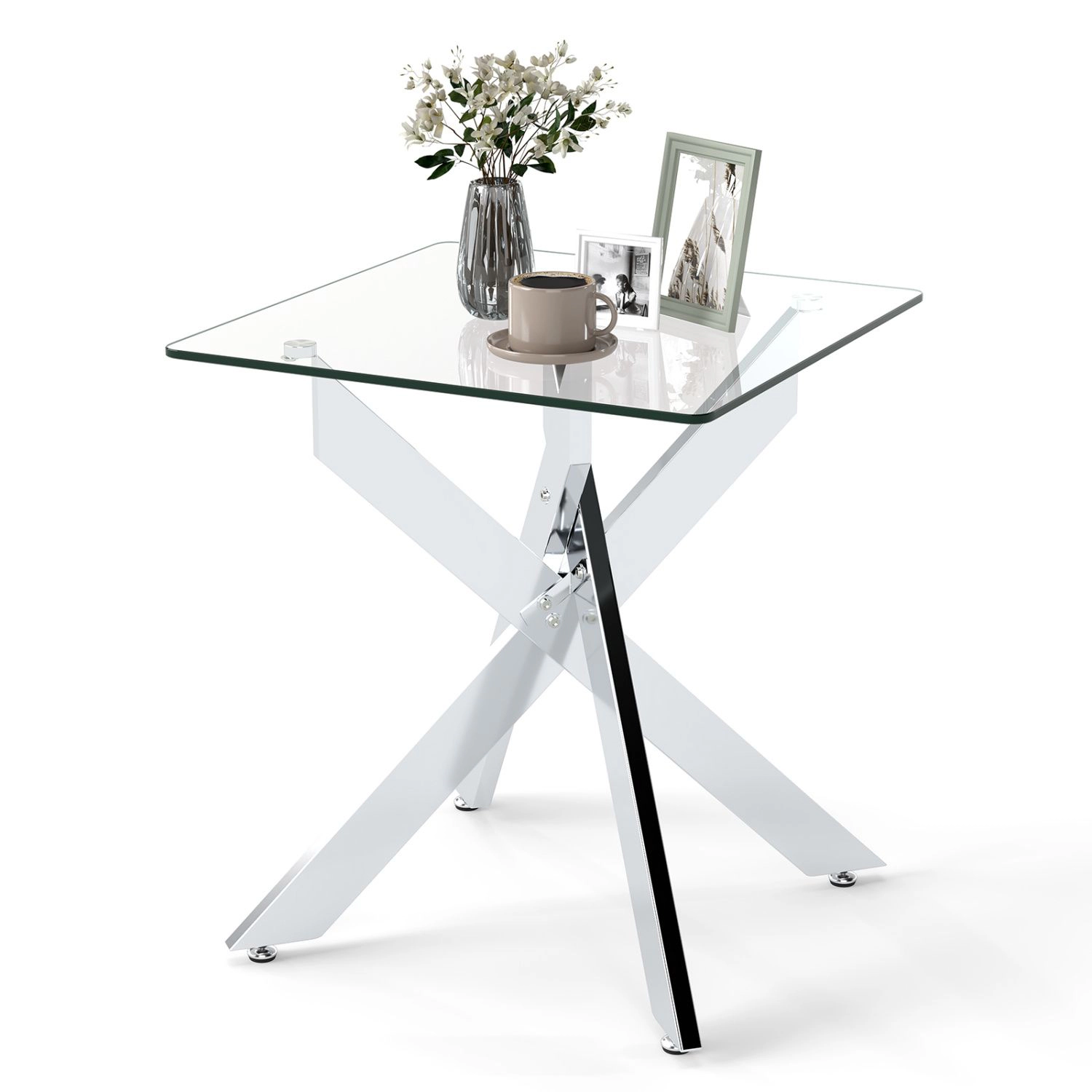 SlickBlue Modern Glass End Table with Metal Frame for Living Room