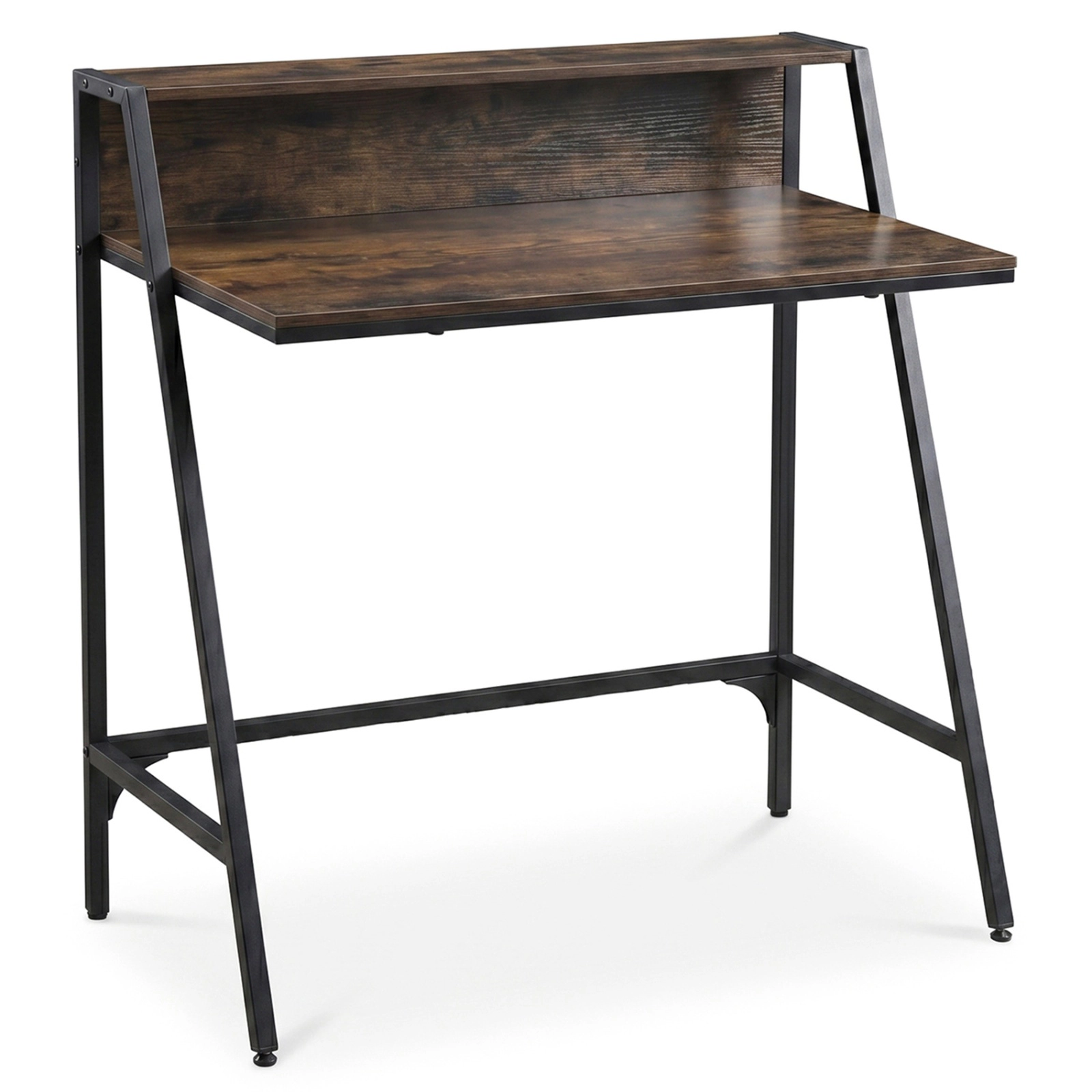 SUGIFT Rustic Brown Raised Storage Shelf and Metal Frame 31.5 Inch Industrial Writing Desk