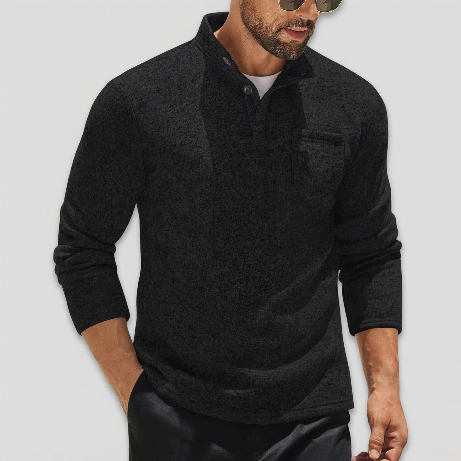 COOFANDY Mens Long Sleeve Henley Shirt Fall Mock Neck Button Up Chest Pocket Tops