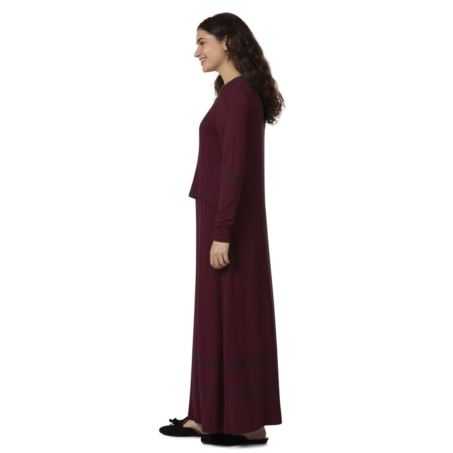 MeMoi Women's Modal Blend Full-Length Nursing Gown with Decorative Stitching