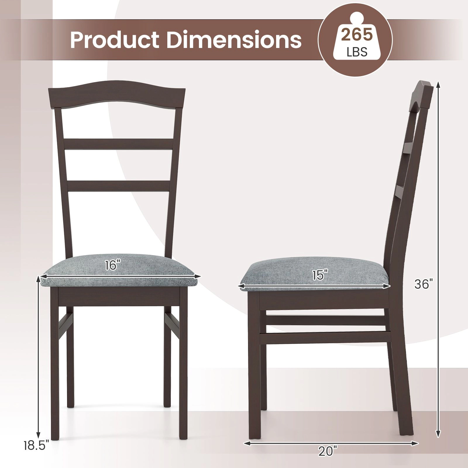 SlickBlue Mid Century Dining Chairs, Ladder Back, Rubber Wood Frame