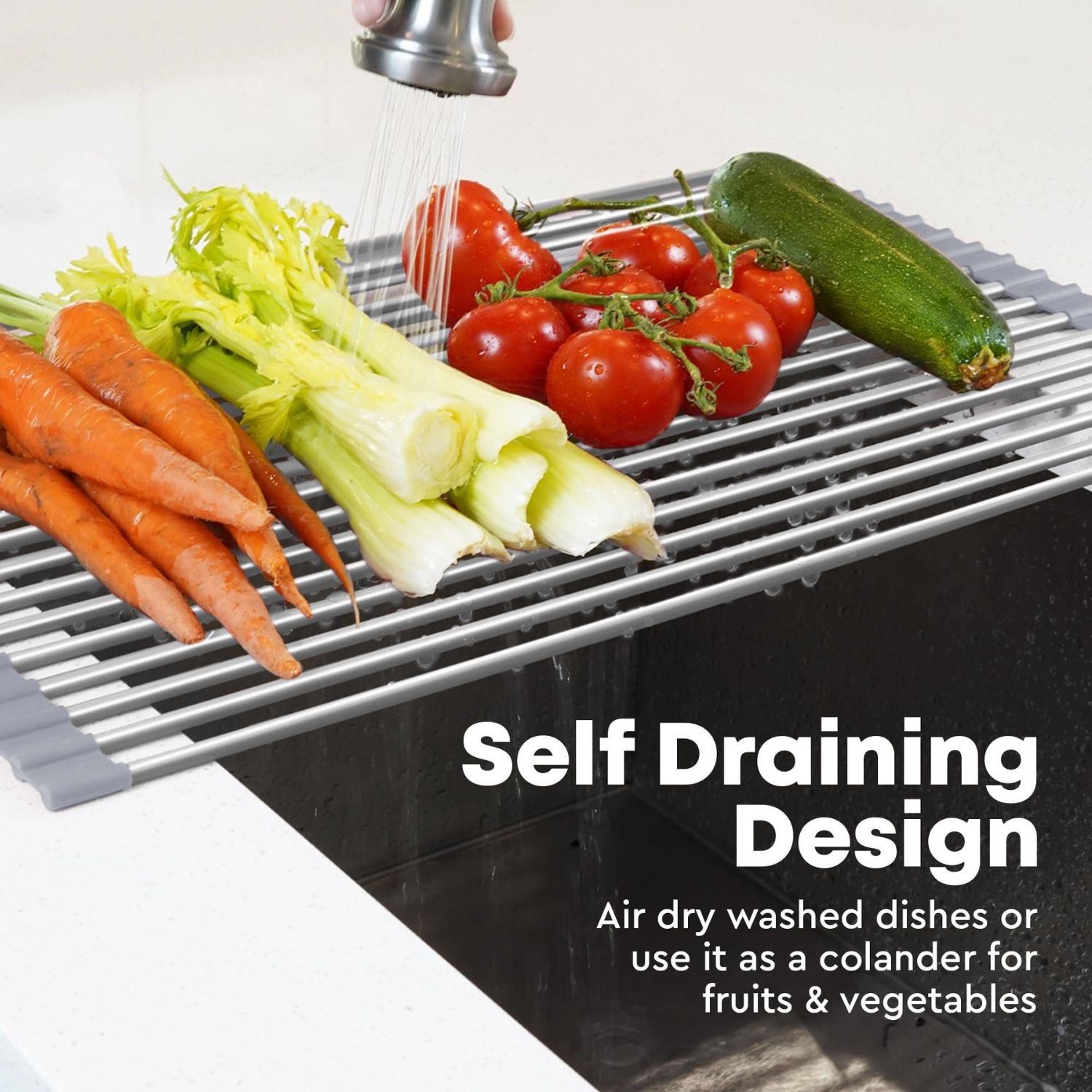 Zulay Kitchen 17.5” x 12” Roll Up Dish Drying Rack - Stainless Steel Over Sink Dish Drying Rack