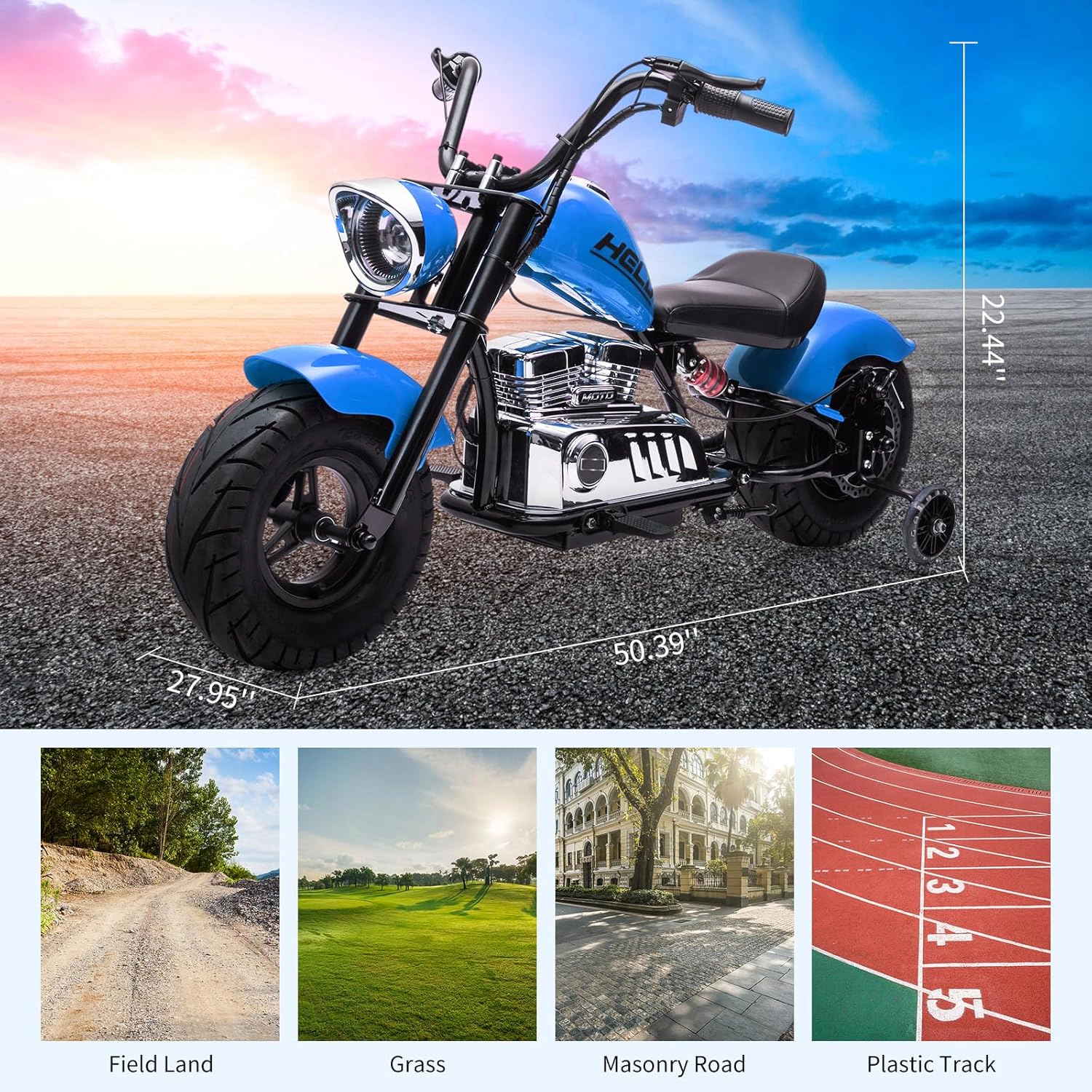 Enjyam 36V 350W Kids Electric Dirt Bike, w/Removable Training Wheels, 16.5MPH Max, LED Lights,Music, Leather Seat
