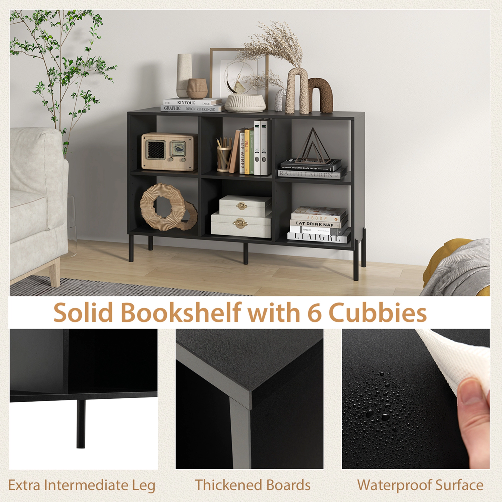 Costway 6 Cube Storage Shelf Organizer Bedroom Bookcase Square Cubby Cabinet  White