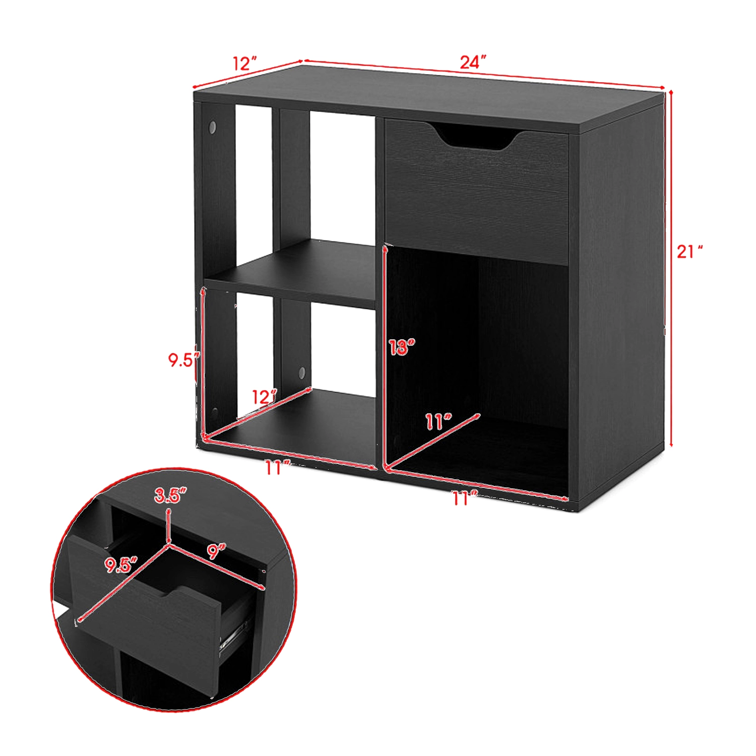 Hivvago Wooden Cube Bookcase with Storage Drawer
