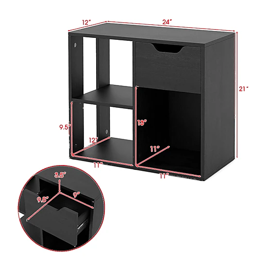 Hivvago Wooden Cube Bookcase with Storage Drawer