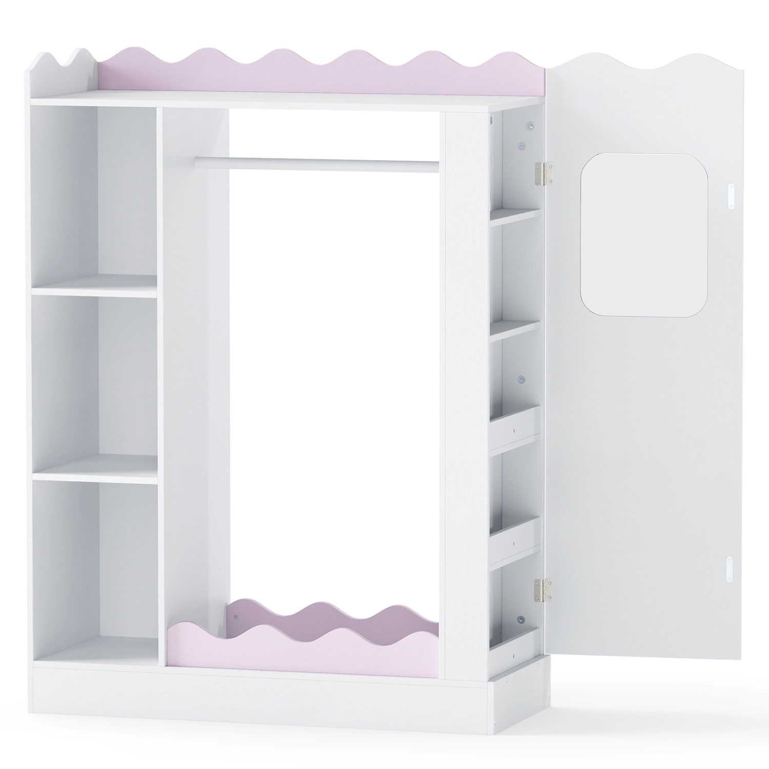 Hivvago Kids Dress Up Storage with Mirrors and Hanging Rack and Shelves for Bedroom