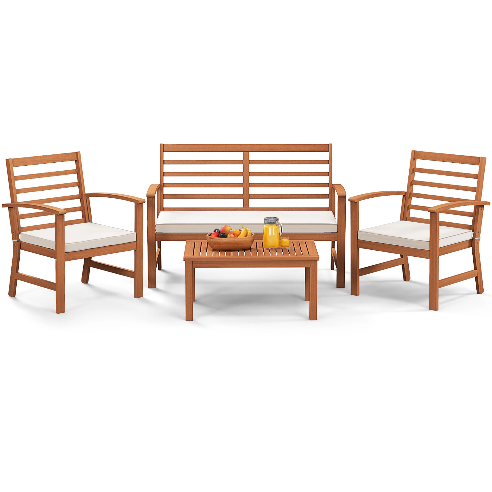 LJG 4 Pieces Outdoor Furniture Set with Stable Acacia Wood Frame