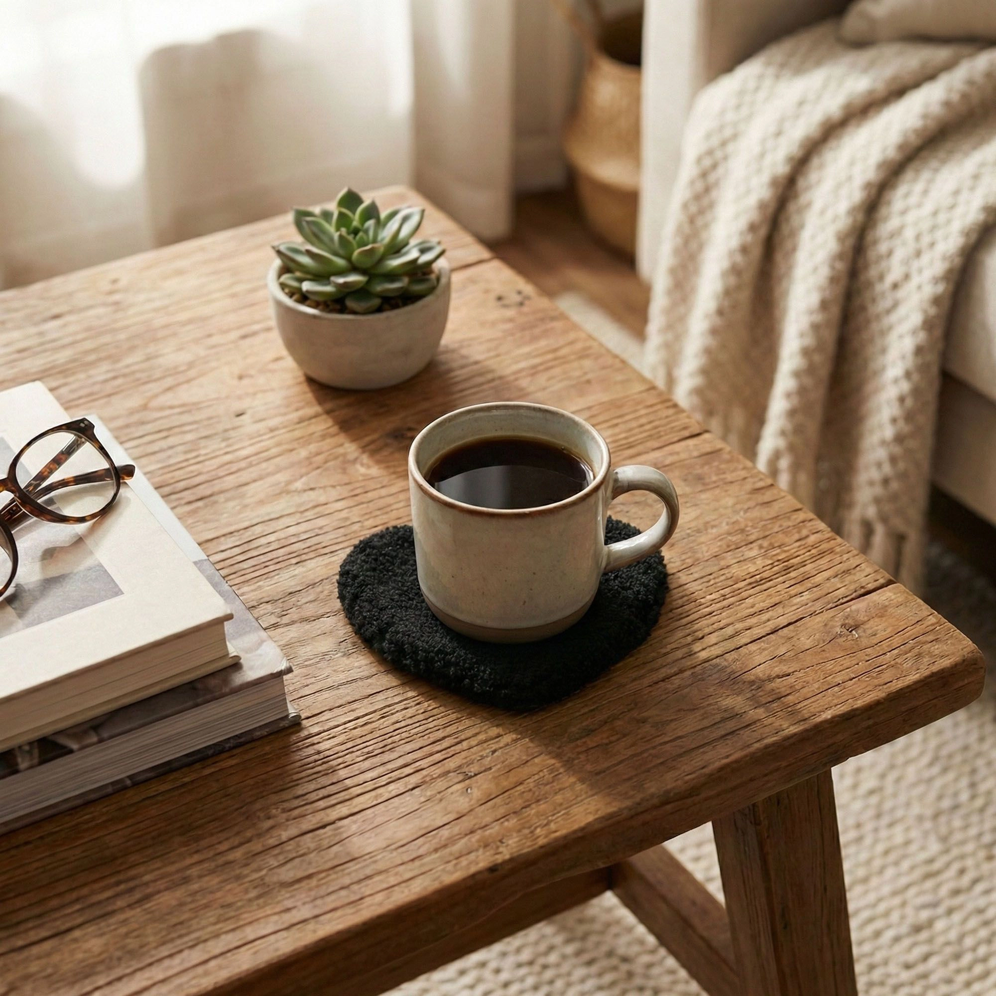 Alilang Unisex 2-PC Heart Shaped Plush Cup Coaster with Soft Textured Fabric and Padded Design