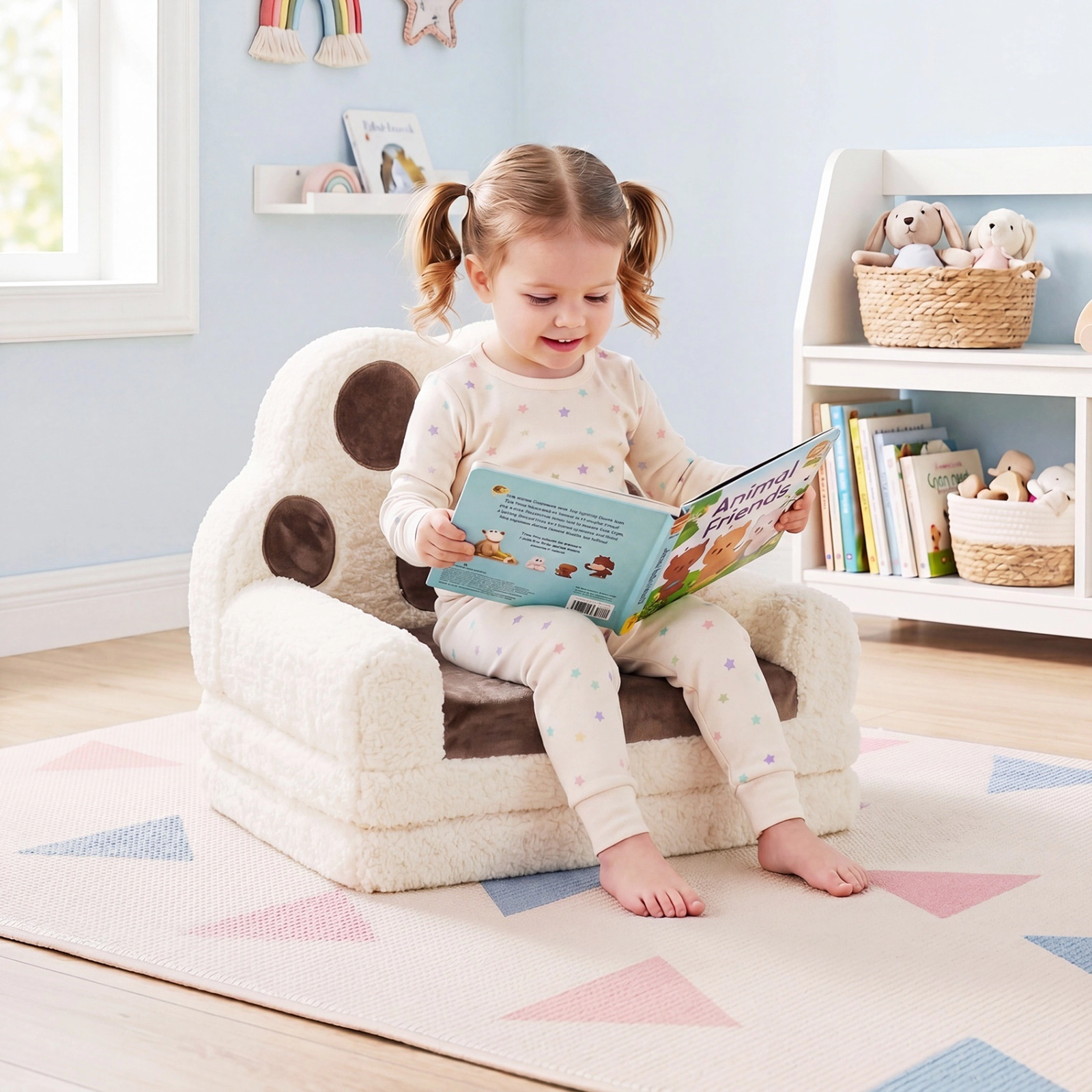SUGIFT Brown Velvet 2-in-1 Toddler Couch and 50.5-in Lounger