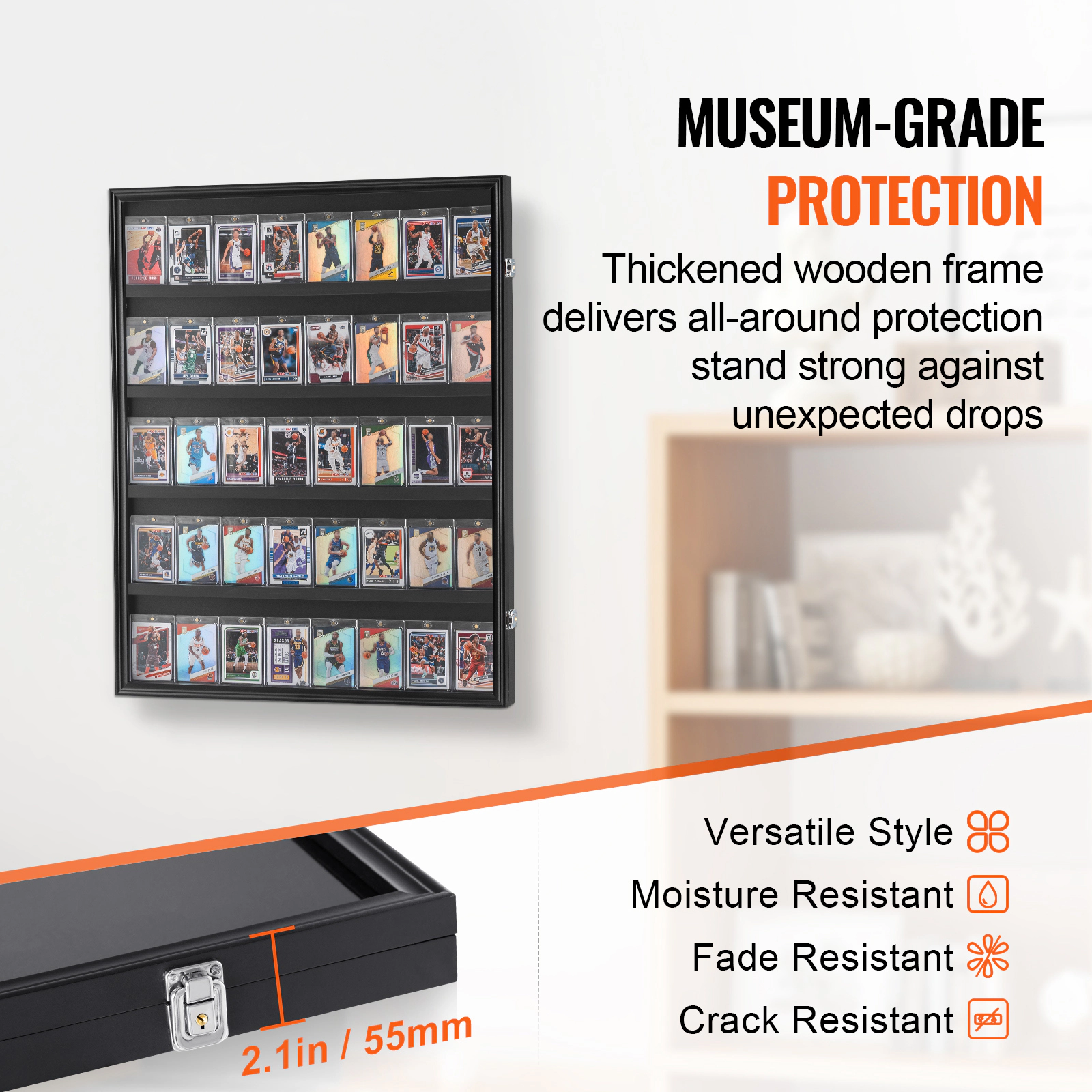 HONGGE Jersey Display Frame Case Large Lockable Sport Jersey Shadow Box with 98% UV Protection PC Glass and Hangers for