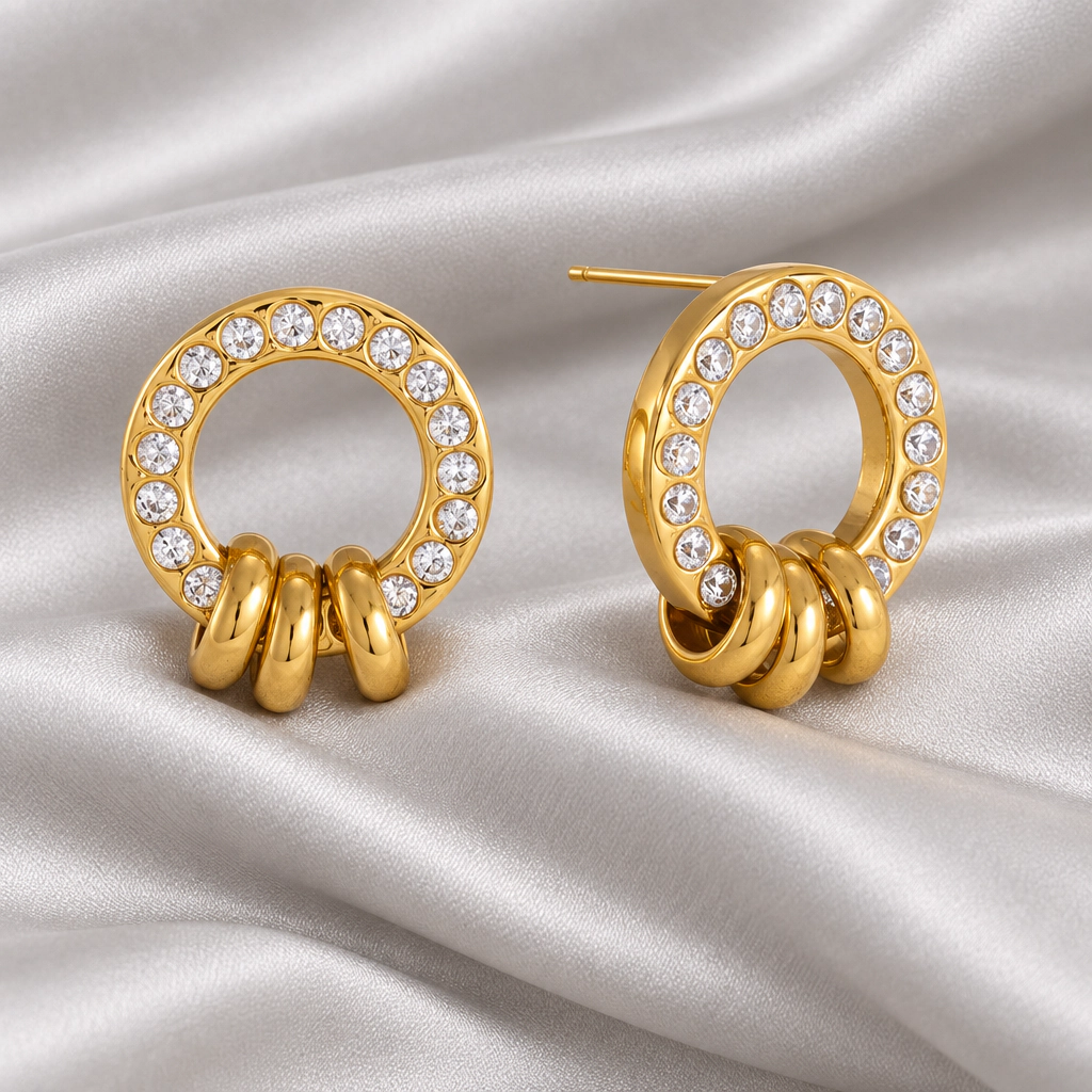 DressAtR Women's Double Ring 18K Gold Plated Earrings