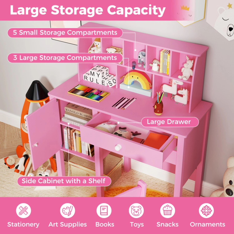 Hivvago Kids Study Desk And Chair Set With Chair Hutch And Storage Cabinet For 3+ Years Old