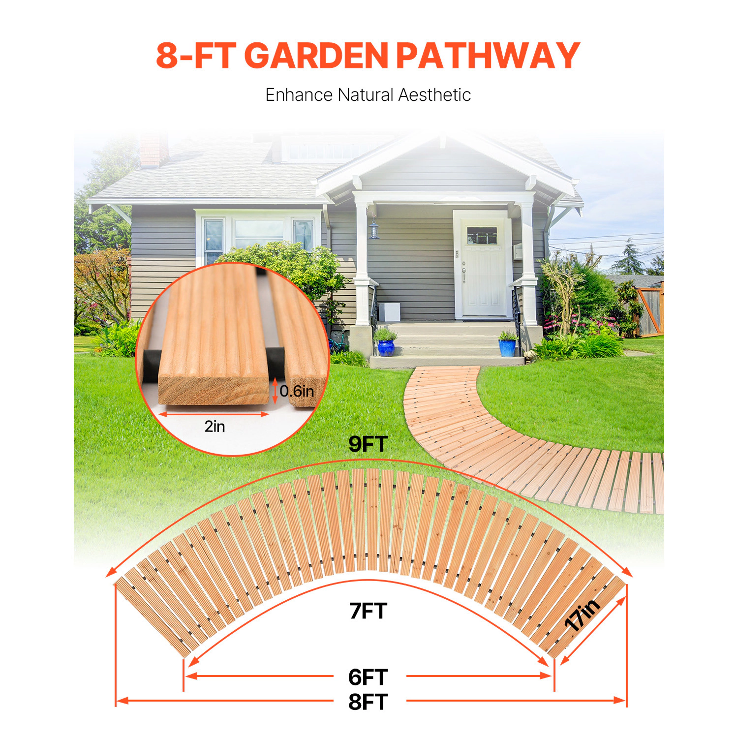 HONGGE Wooden Garden Pathway L 17 in W Non-Slip Straight Garden Walkway Roll Out Cedar Outdoor Walkway Path with Wire