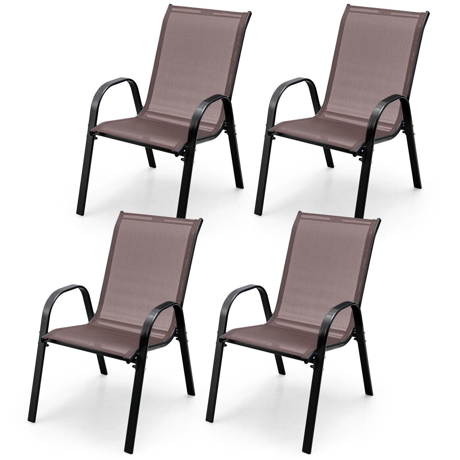 SUGIFT Stackable Patio Dining Chairs with Armrests 330-Lb Capacity Brown