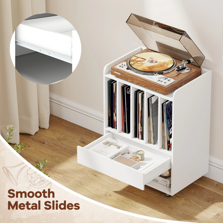 Hivvago Record Player Cabinet with Built-In Drawer and Record Rack