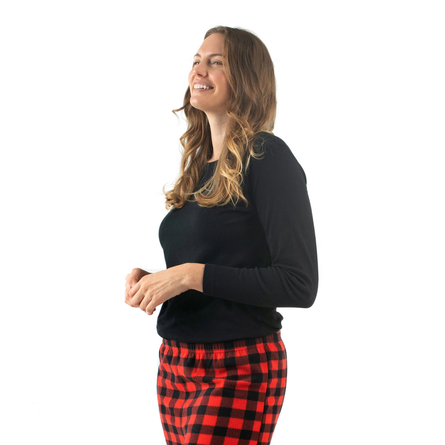 Leveret Women's Cotton Top & Fleece Plaid Pajama Set