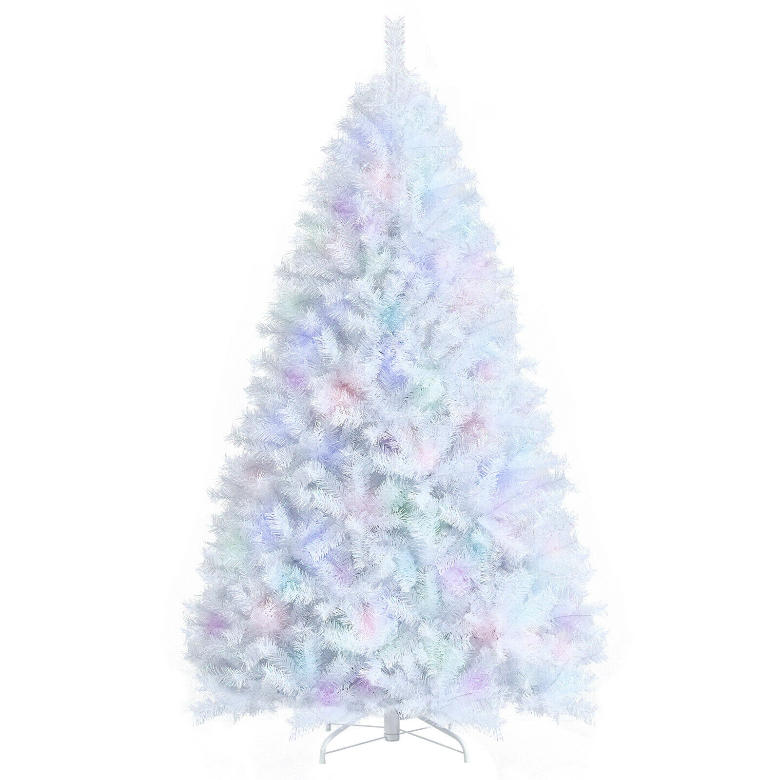 SUGIFT 7-ft White Iridescent Tinsel Artificial Christmas Tree with 1156 Branch Tips and Folding Metal Stand